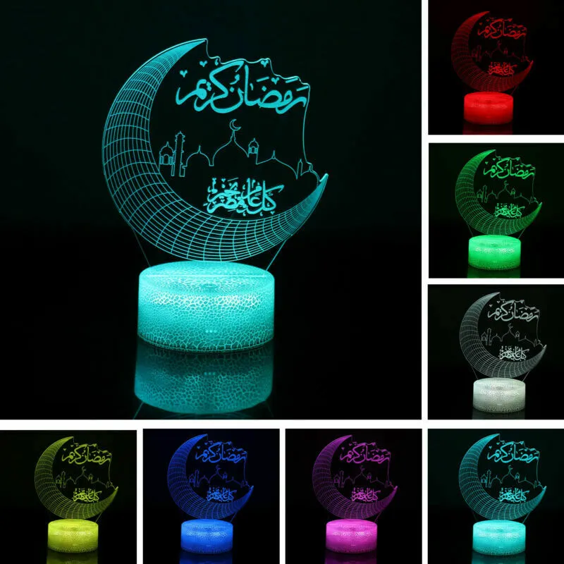 Ramadan Festival Festival serie 3D luce notturna LED sette colori telecomando touch luce visiva lampada da comodino USB