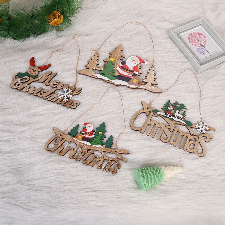 Creativo in legno dipinto ciondolo decorazione albero di Natale cartone animato decorazione natalizia cartello in legno