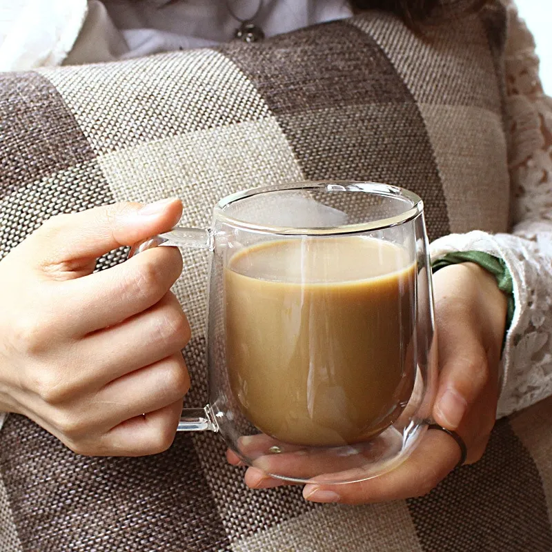 Tazza in vetro borosilio a doppia parete resistente al calore Tè Latte Succo di limone Tazza d'acqua per caffè Bar Bicchieri Amante del regalo Crtivi