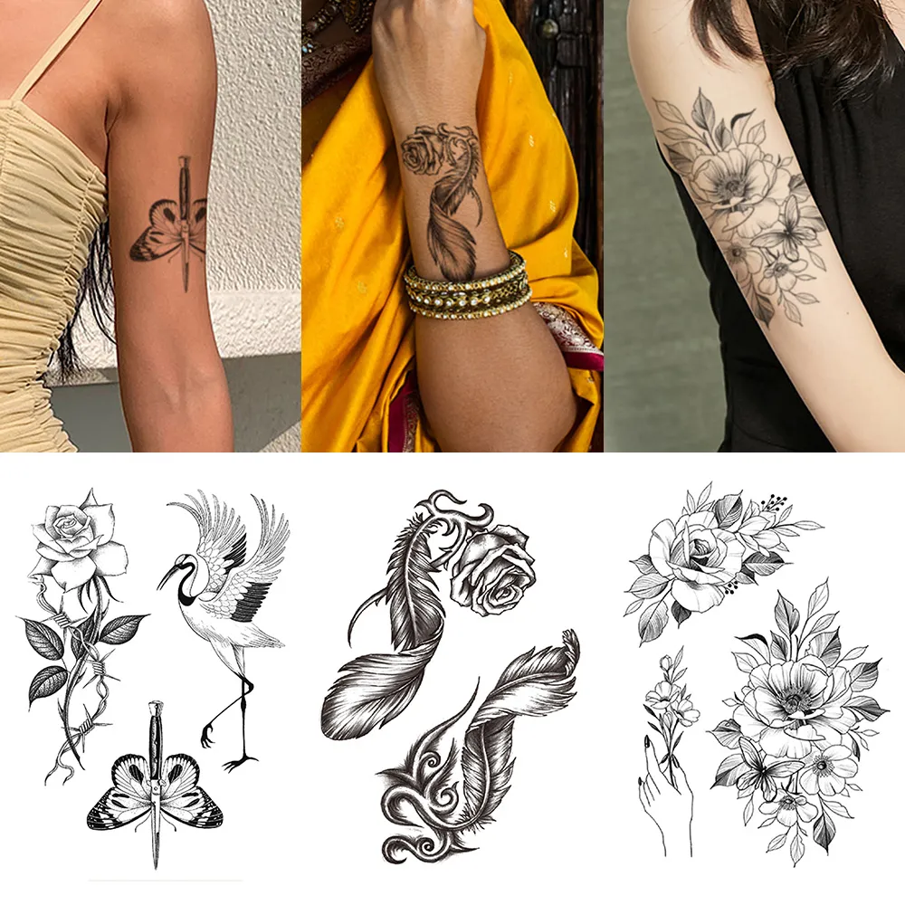 3 pezzi di grandi adesivi per tatuaggi combinati con braccia di fiori modello di stampa floreale adesivi temporanei per tatuaggi temporanei per il co