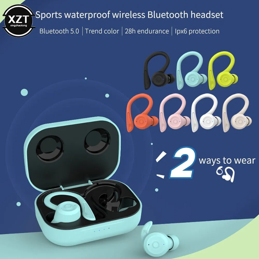 T20 Auricolari wireless TWS Bluetooth 5.0 Cuffie Scatola di ricarica Gancio per l'orecchio IPX6 Auricolari impermeabili Auricolari sportivi stereo co