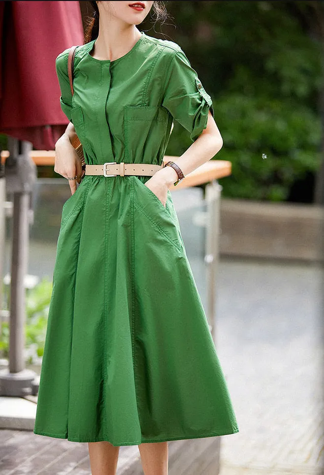 Le merci europee mostrano il nuovo pannello esterno versatile della vita dei pendolari di estate delle donne del vestito rotondo verde alla moda bian