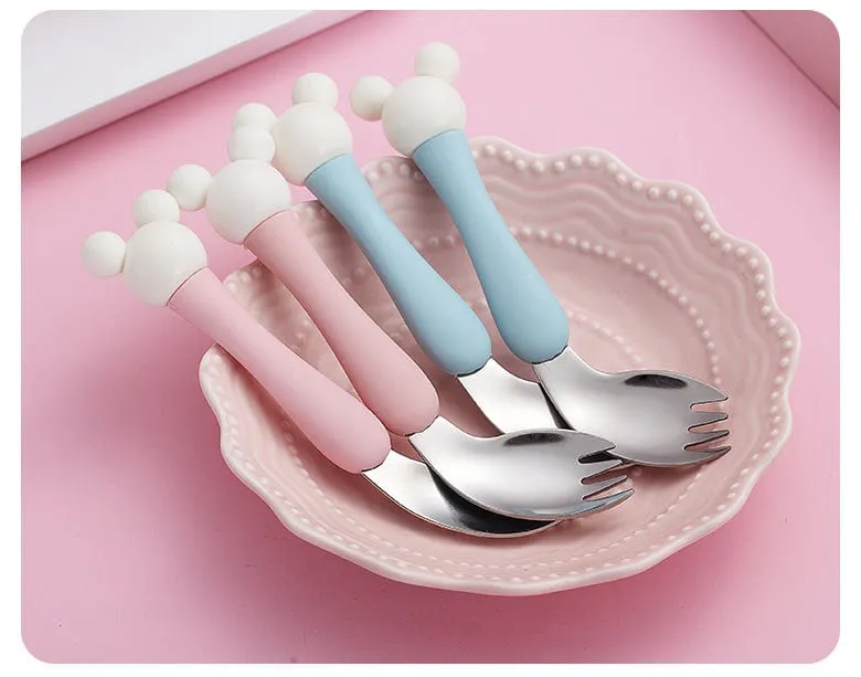 2 pz/bambini cucchiaio forchette scatola per bambini in acciaio inox posate per bambini utensili per l'alimentazione del bambino portatili cucchiai p
