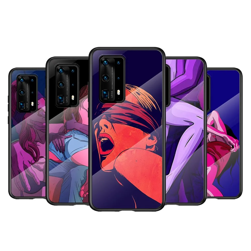Cover in vetro temperato Hot Pink Girls per Huawei P40 P30 P20 P10 Pro Plus Lite 5G 2019 Custodia antiurto per telefono a conchiglia