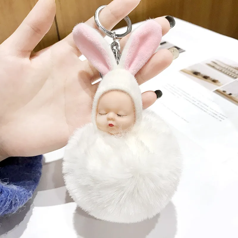Creativo nuovo orecchio di coniglio bambola che dorme portachiavi peluche ciondolo borsa moda ciondolo ciondolo auto studente