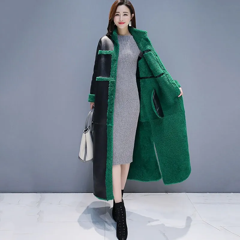 2019 inverno cappotto di pelle double face indossabile cappotto di pelliccia di agnello lungo pu cappotto di pelliccia abbigliamento donna chaquetas