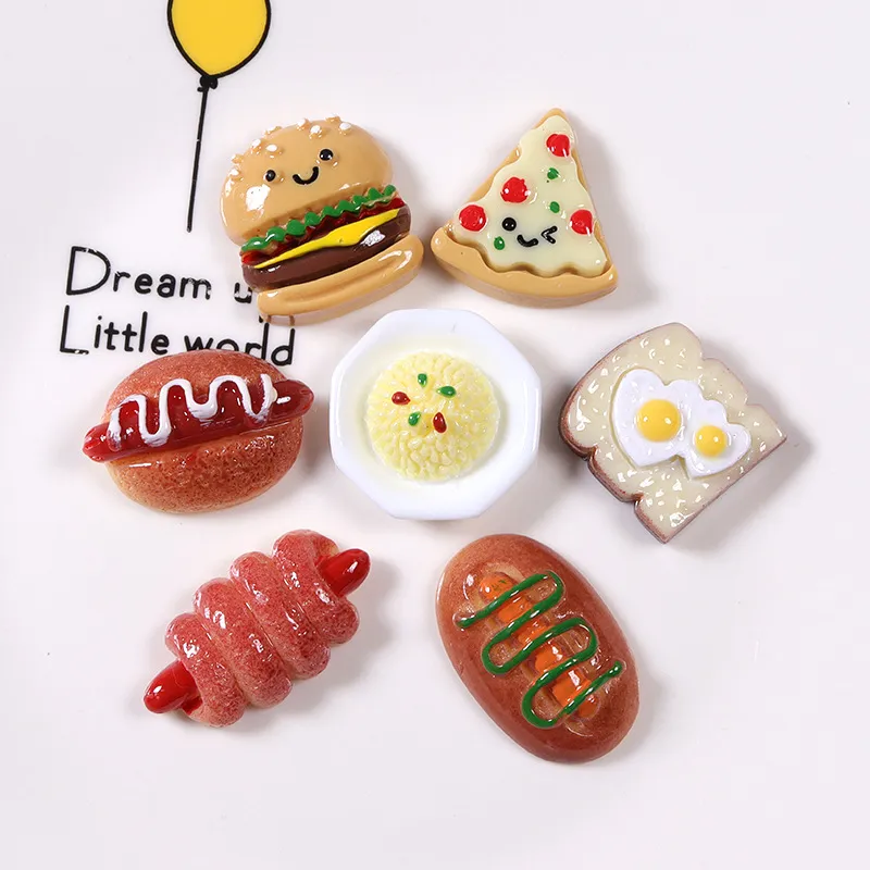 Resina simulazione cibo gioco hamburger pizza frittata pane micro paesaggio ornamenti casa delle bambole accessori 10 stili casuali