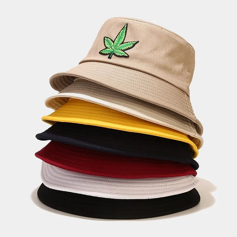 2021 Nuovo cappello da pescatore per uomo Cappello da donna moda hip hop Casual Panama Bob Vintage verde foglia d'acero Cappello da pescatore ricamat