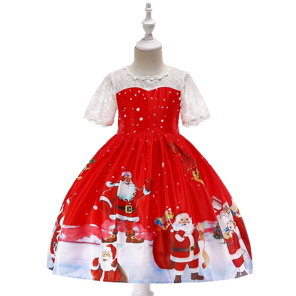 Natale capi di abbigliamento cartone animato Abito completo Babbo Natale fiocco di neve Stampa Principessa pizzo Mosaico Vestito