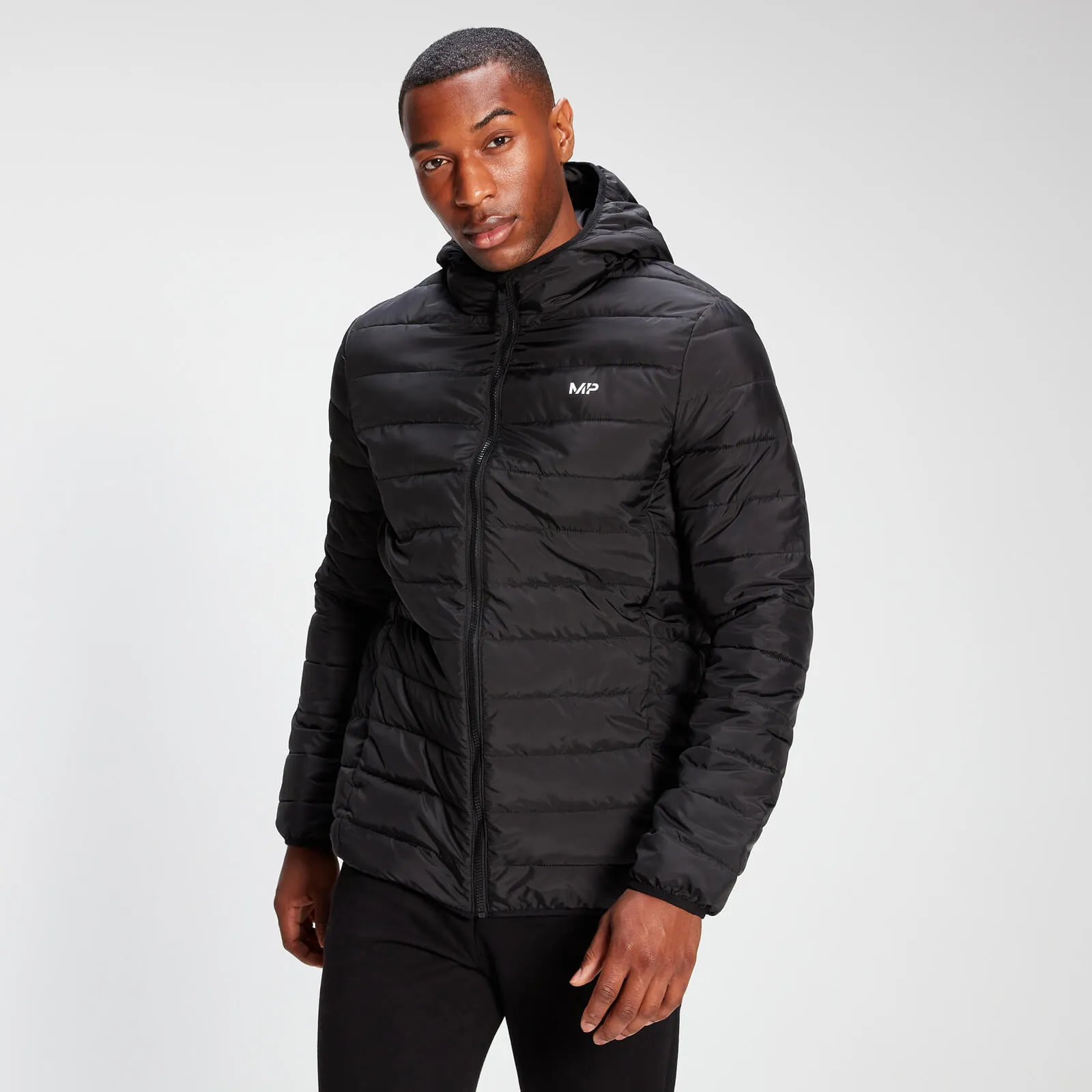  Men's Lightweight Hooded Packable Puffer Jacket - Black - S