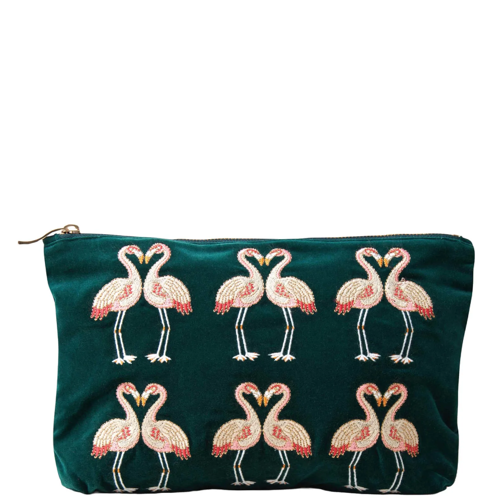  Flamingo Emerald Velvet Everyday Pouch