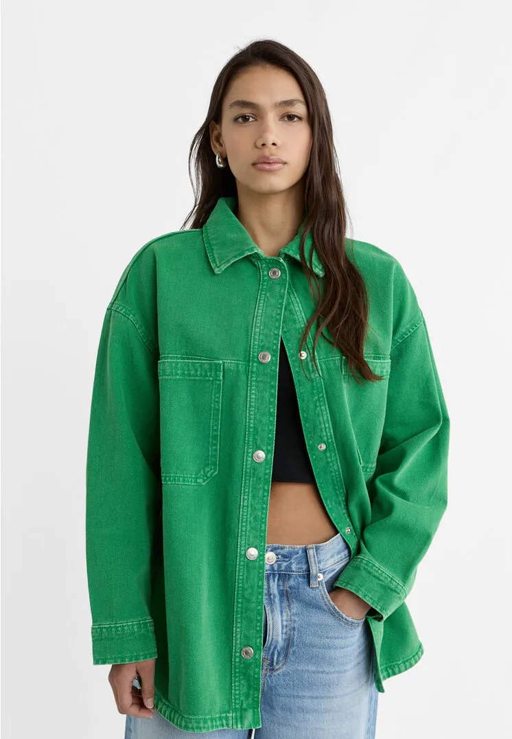  Giacca camicia in twill oversize  Verde L