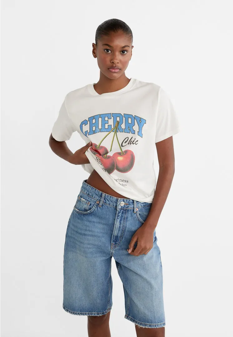  Maglietta con stampa di frutta  Azzurro elettrico XL