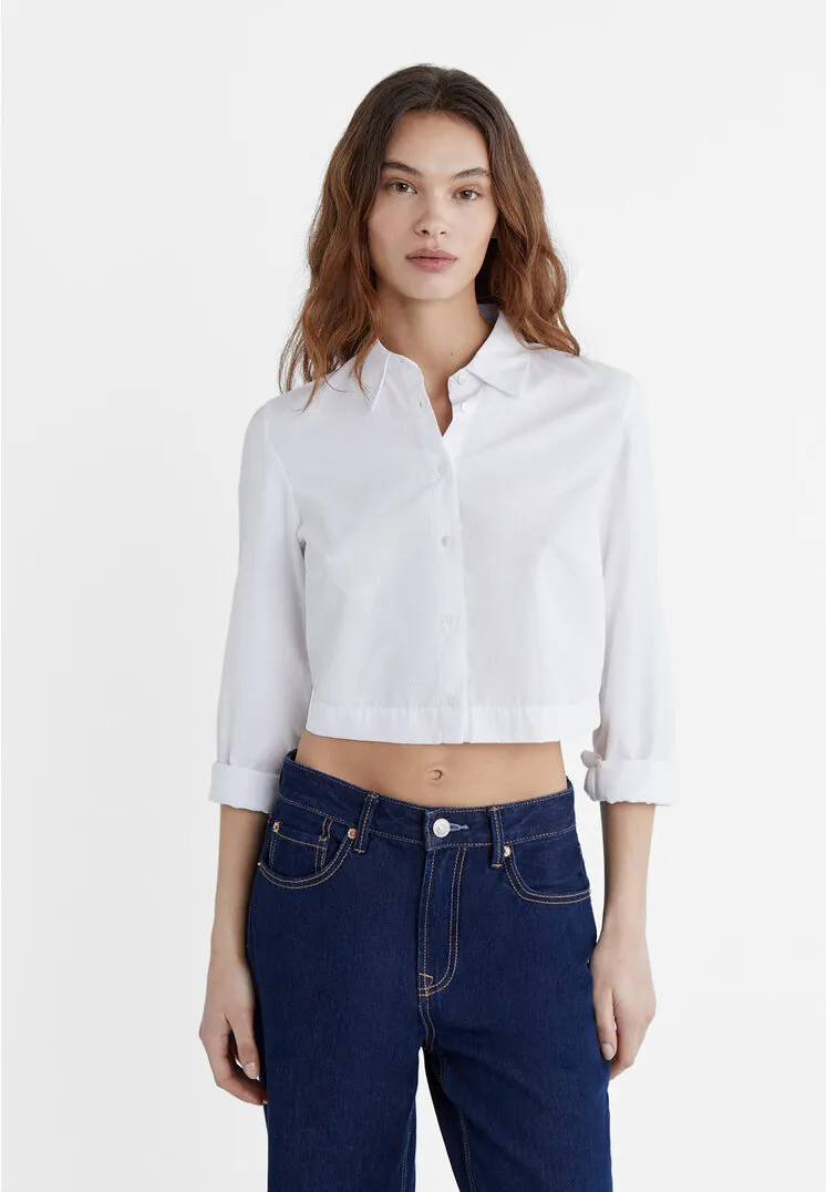  Camicia corta in popeline  Bianco XL