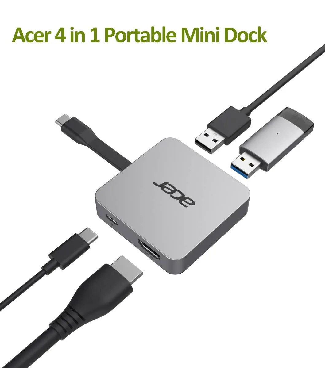 Acer Adattatore Multiporta Portatile USB Type-C 4 in 1 | Argento