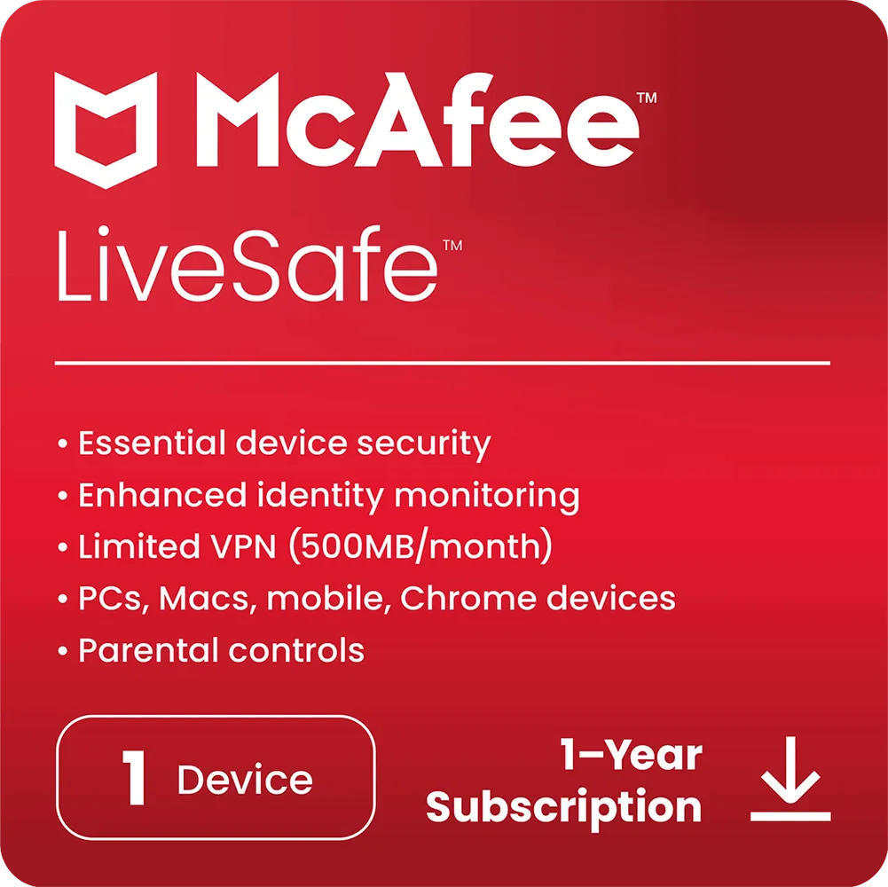 McAfee LiveSafe - 1 Dispositivo - 1 Anno