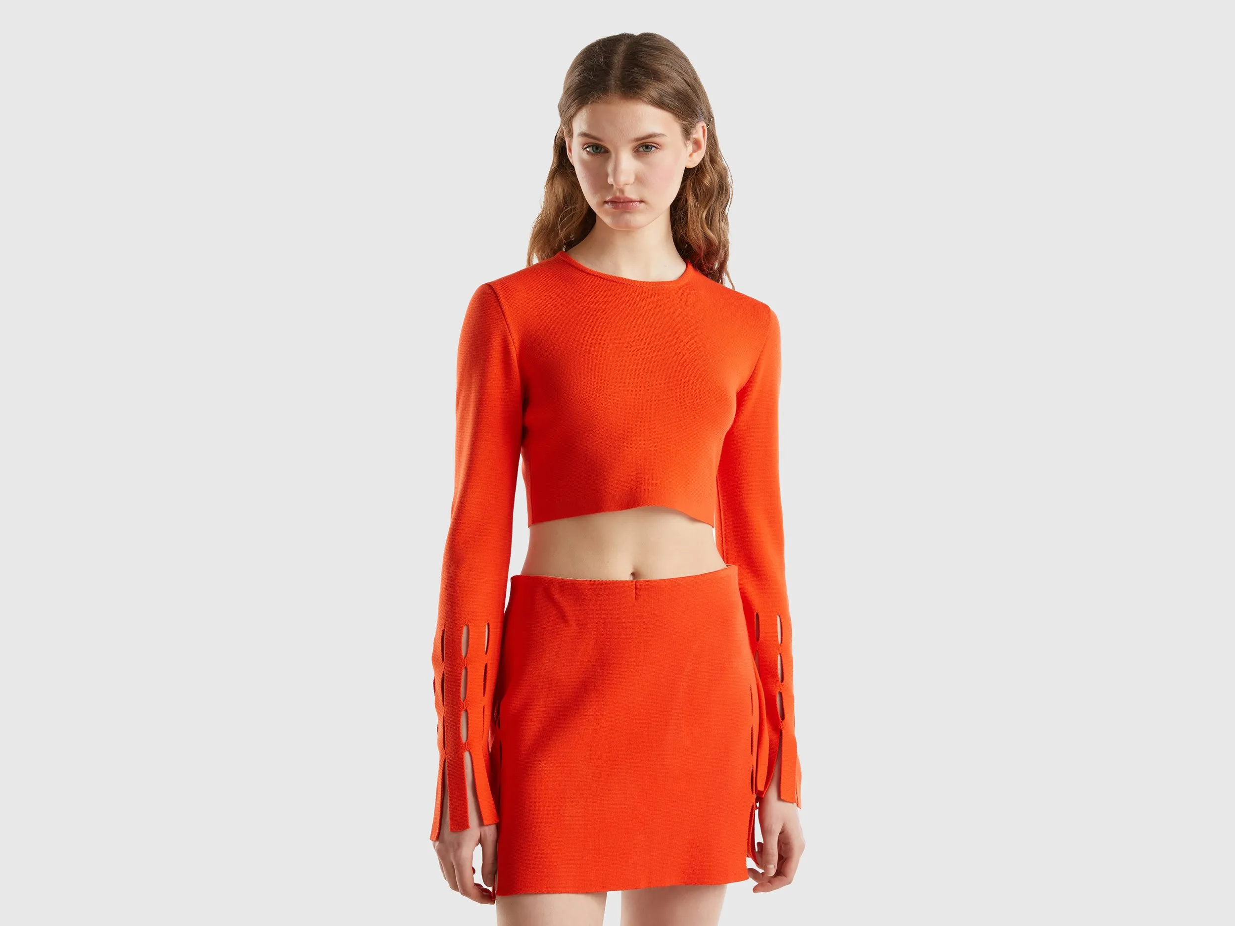 Benetton, Maglia Cut Out Cropped, Rosso, Donna