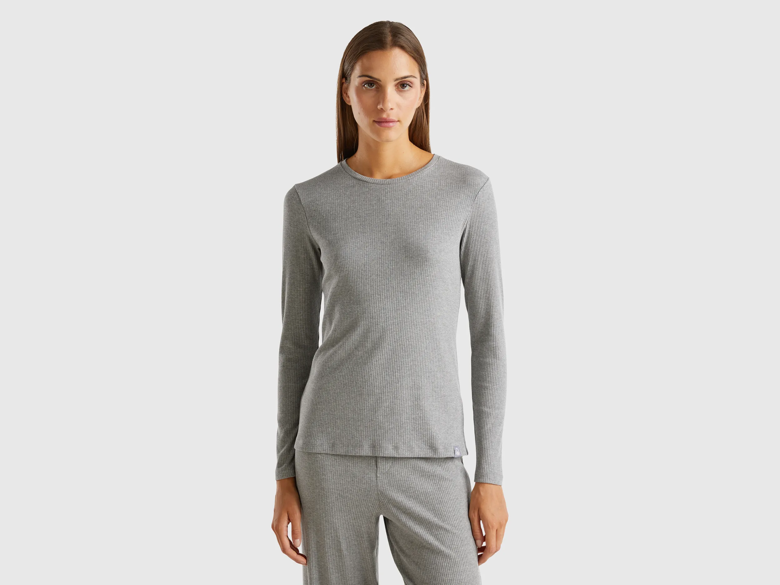 Benetton, Pantaloni In Misto Cotone Stretch, Grigio Scuro, Donna