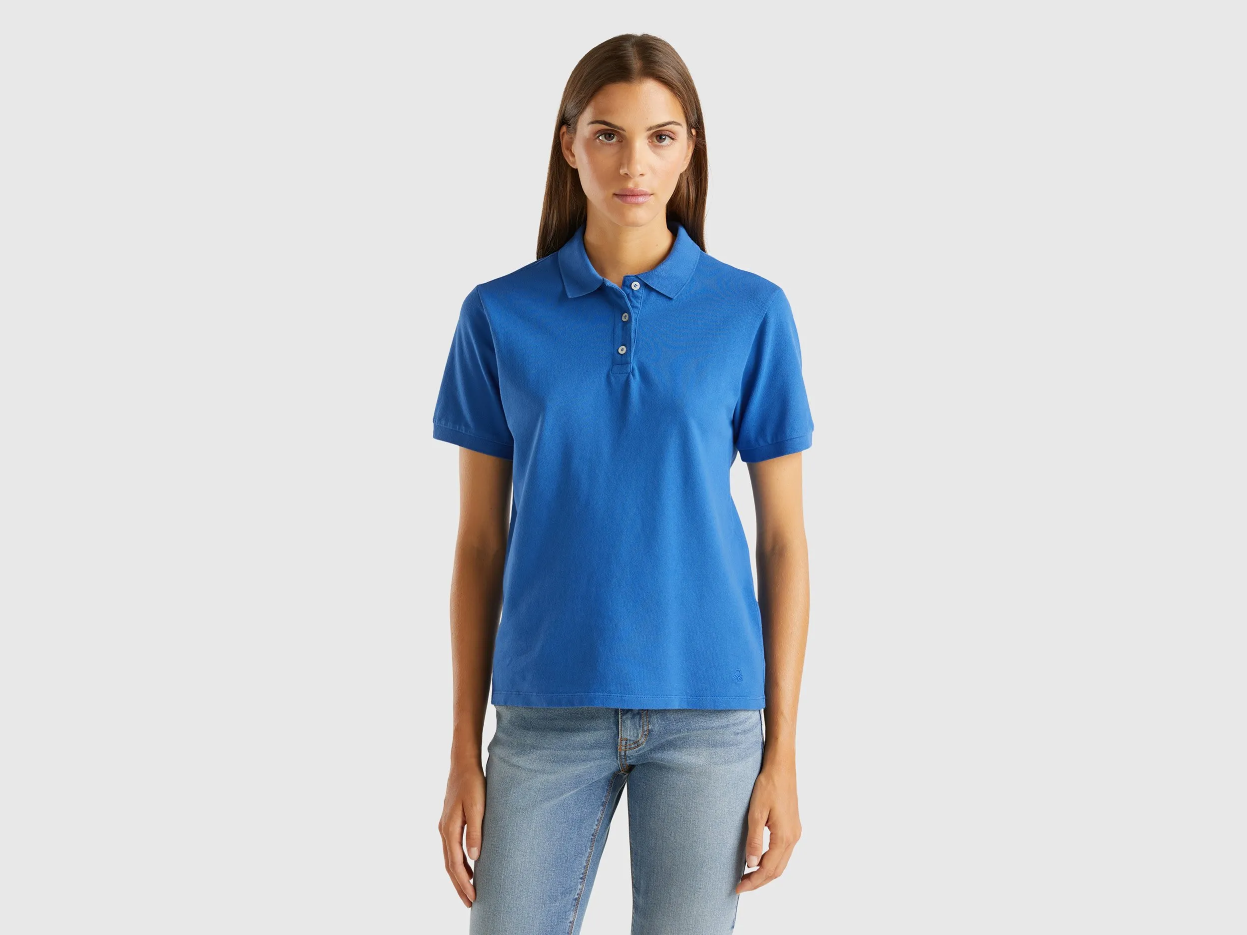 Benetton, Polo In Cotone Bio Stretch, Avio, Donna