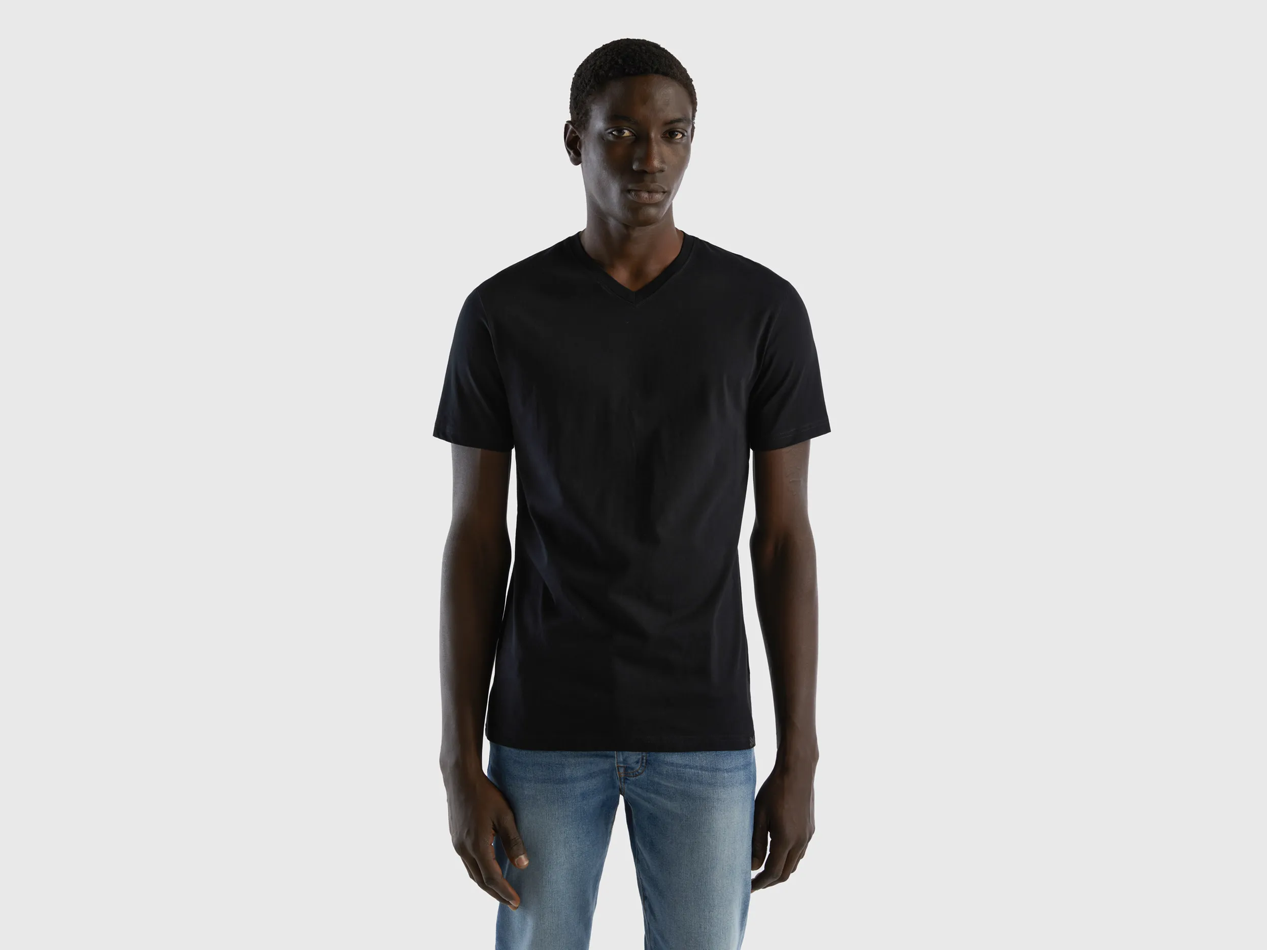 Benetton, T-shirt In Cotone A Fibra Lunga, Nero, Uomo