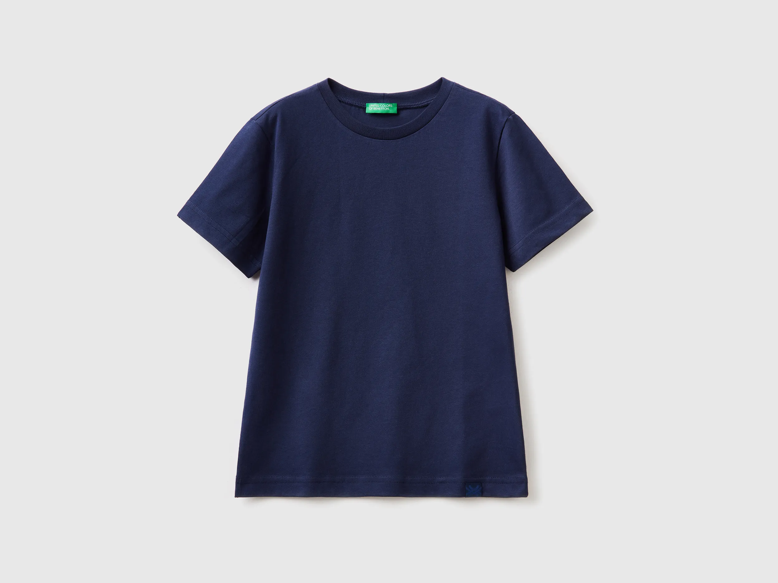 Benetton, T-shirt In Cotone Biologico, Blu Scuro, Bambini