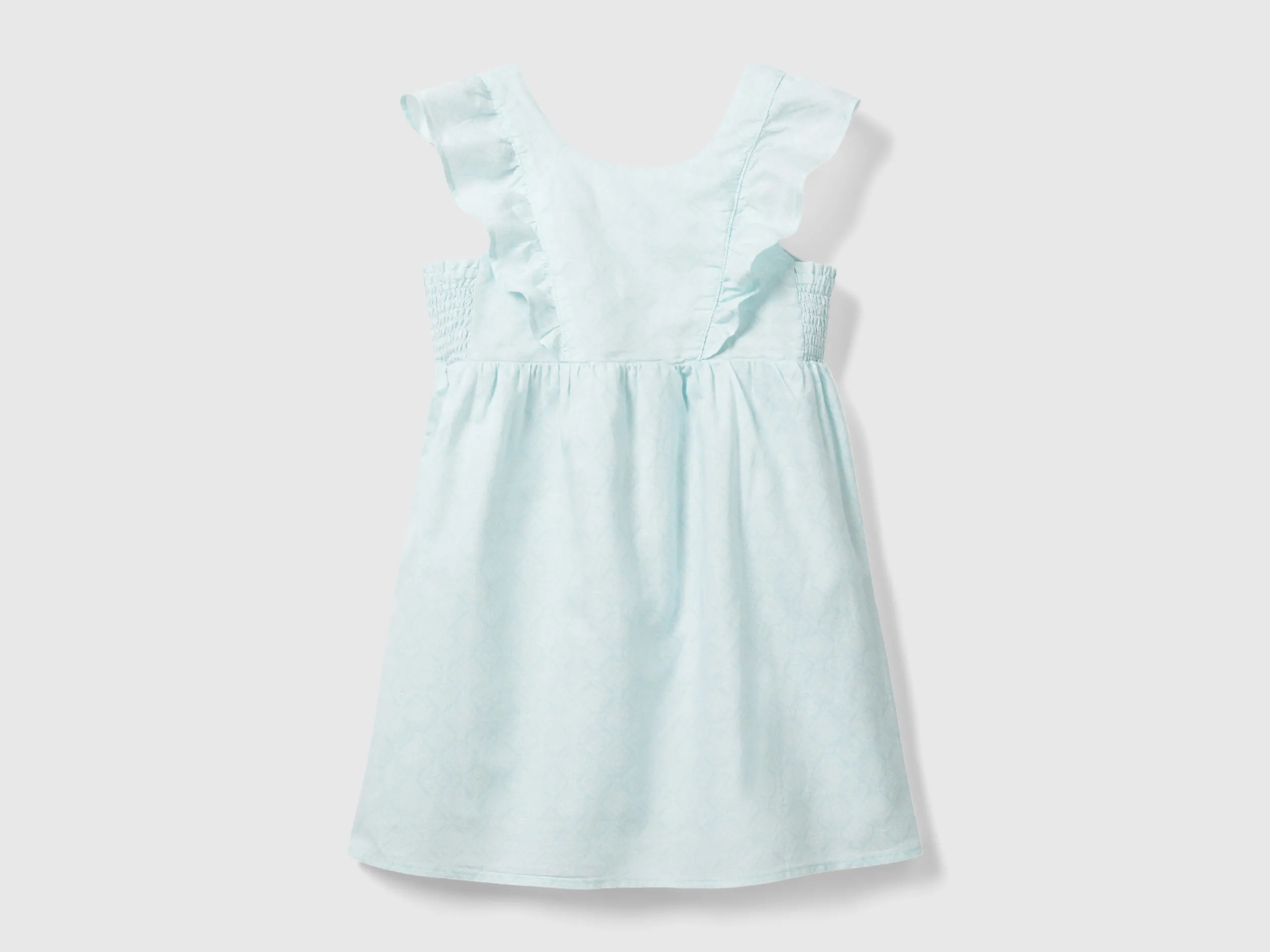 Benetton, Vestito Fantasia In Misto Lino, Verde Acqua, Bambini