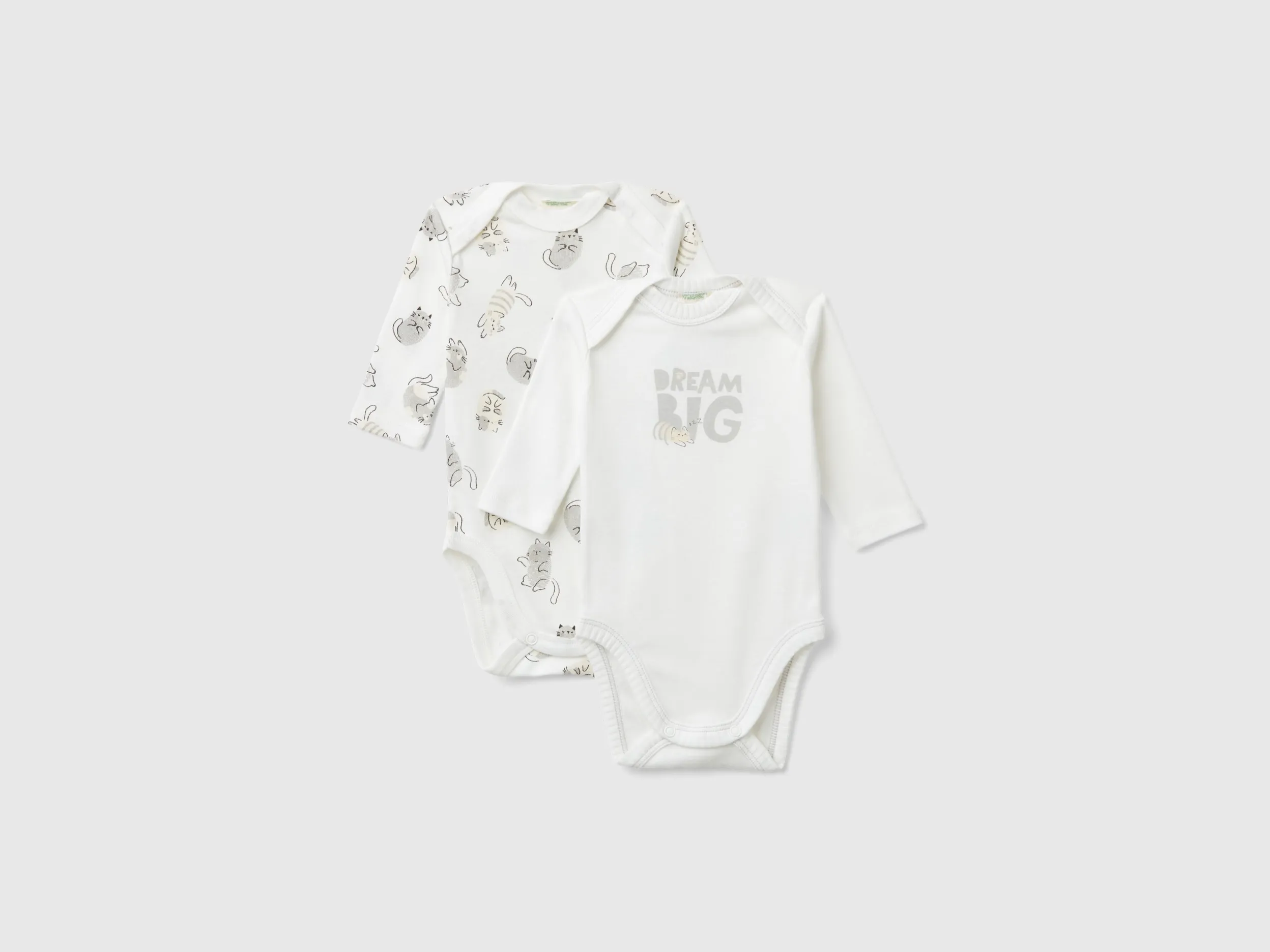 Benetton, Due Body Manica Lunga In Cotone Bio, Bianco Panna, Bambini