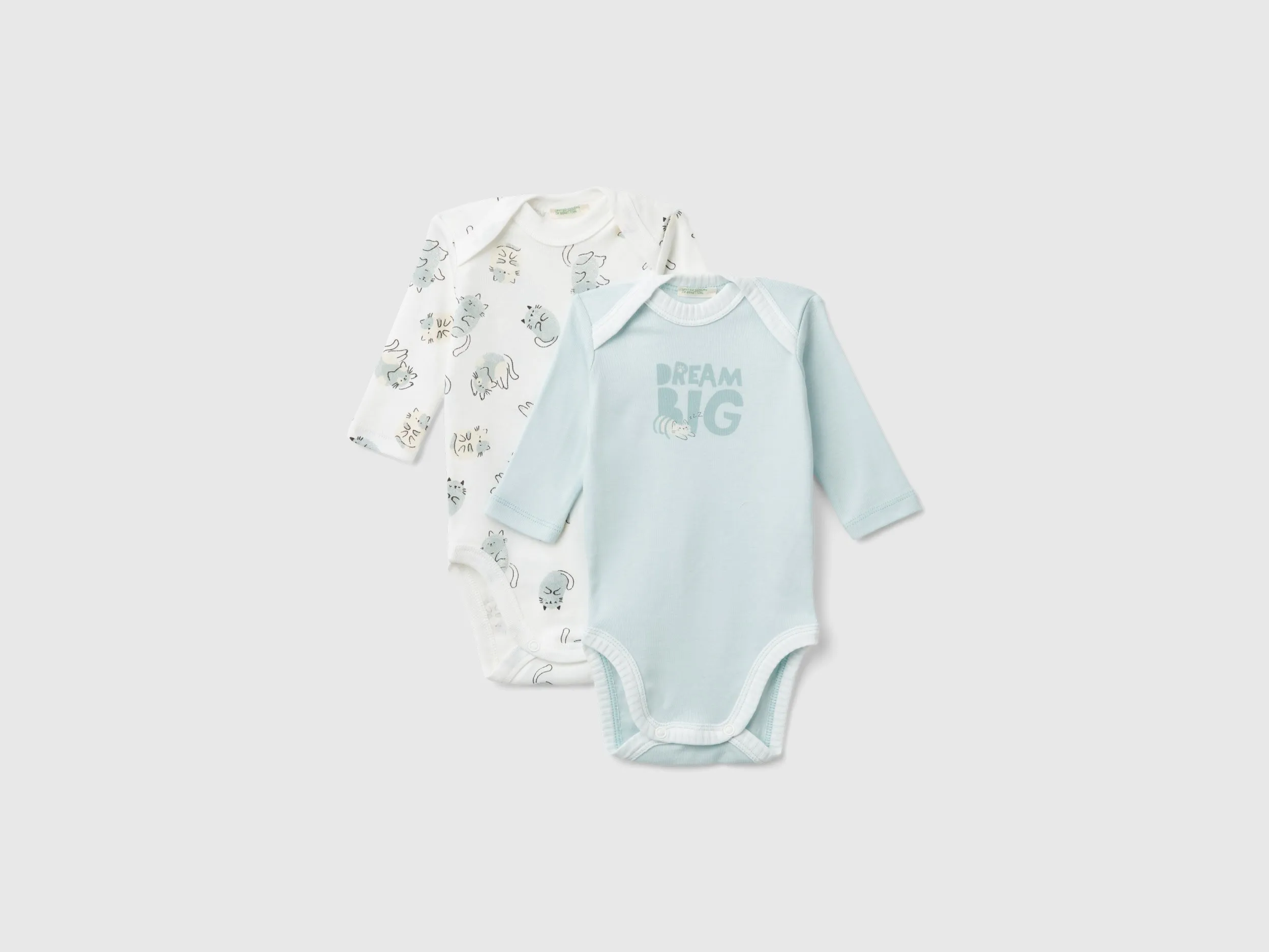 Benetton, Due Body Manica Lunga In Cotone Bio, Multicolore, Bambini