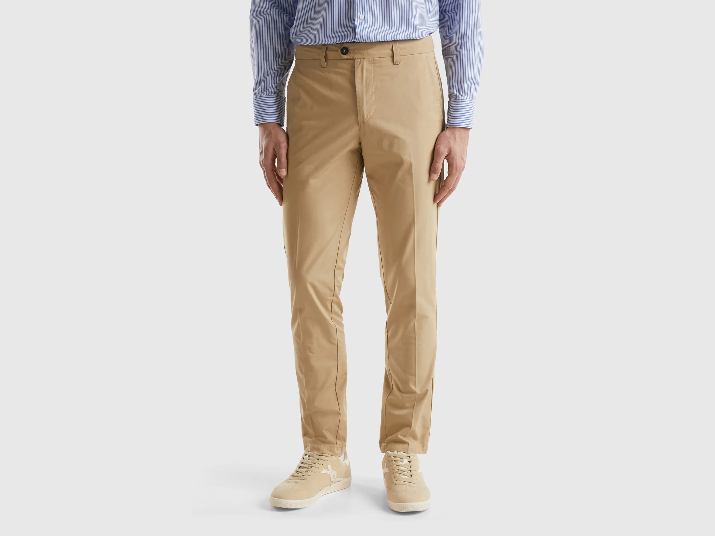 Benetton, Chino Slim Fit In Cotone Leggero, Beige, Uomo