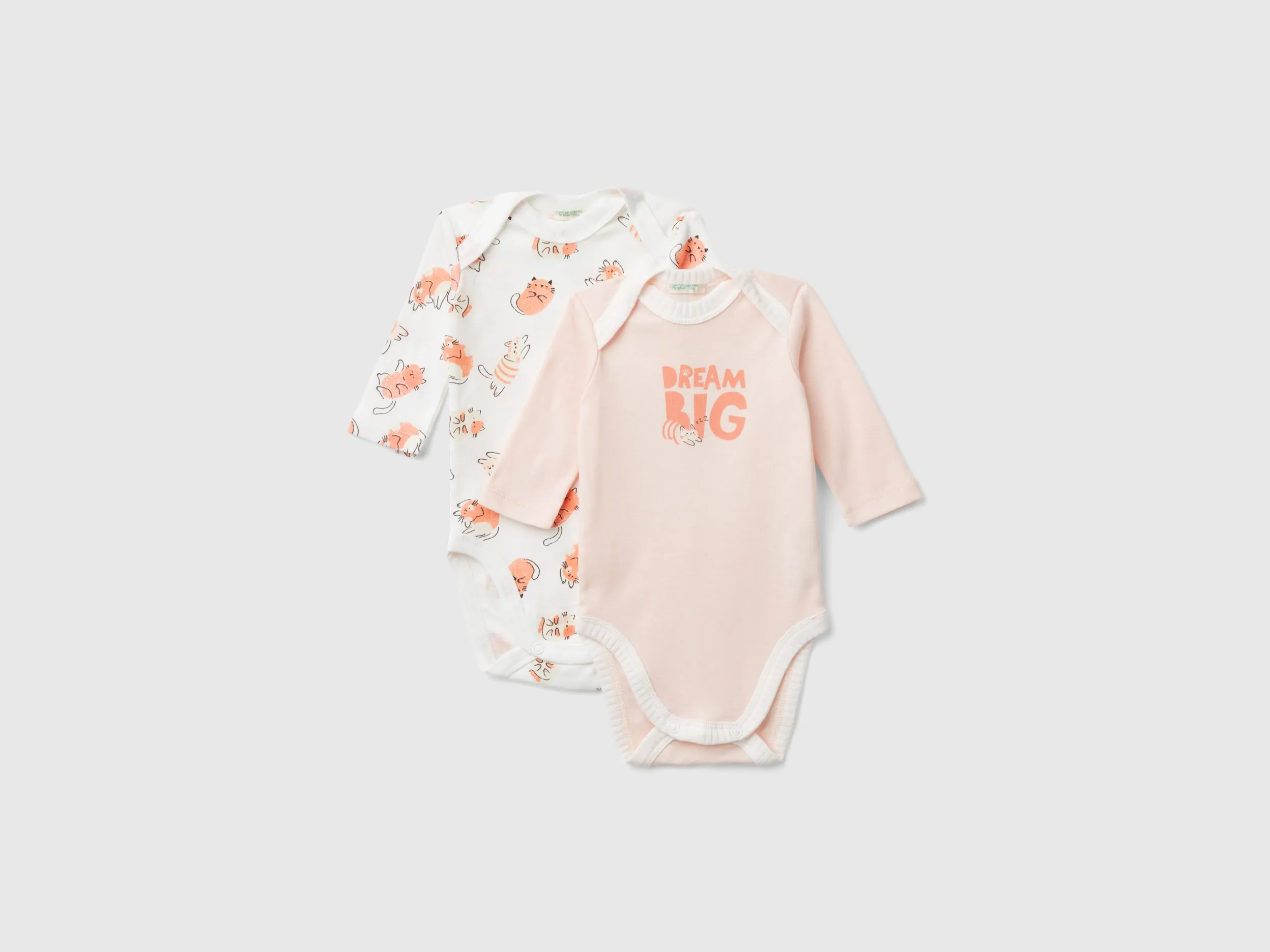 Benetton, Due Body Manica Lunga In Cotone Bio, Multicolore, Bambini