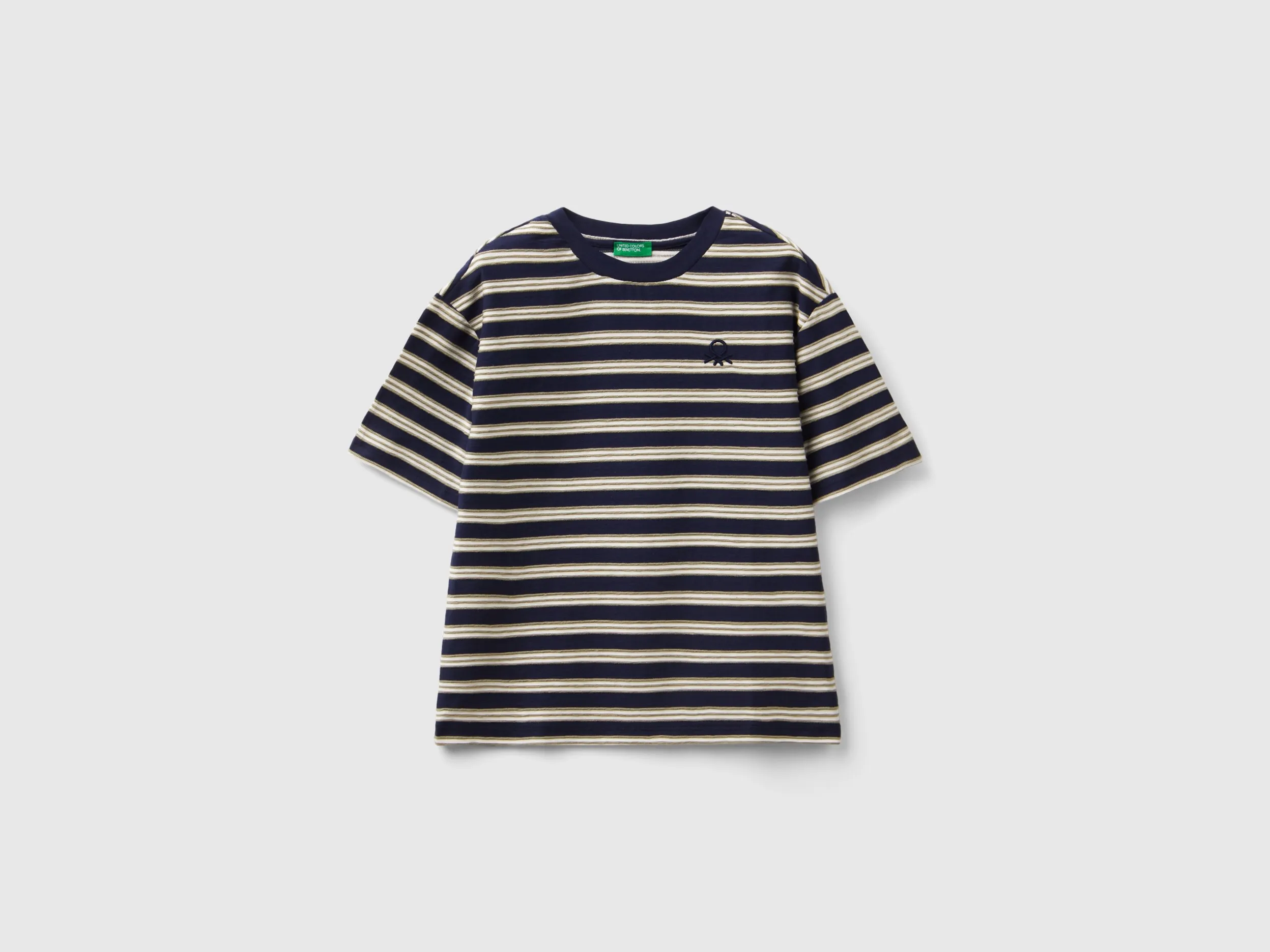 Benetton, T-shirt A Righe Over Fit, Blu Scuro, Bambini