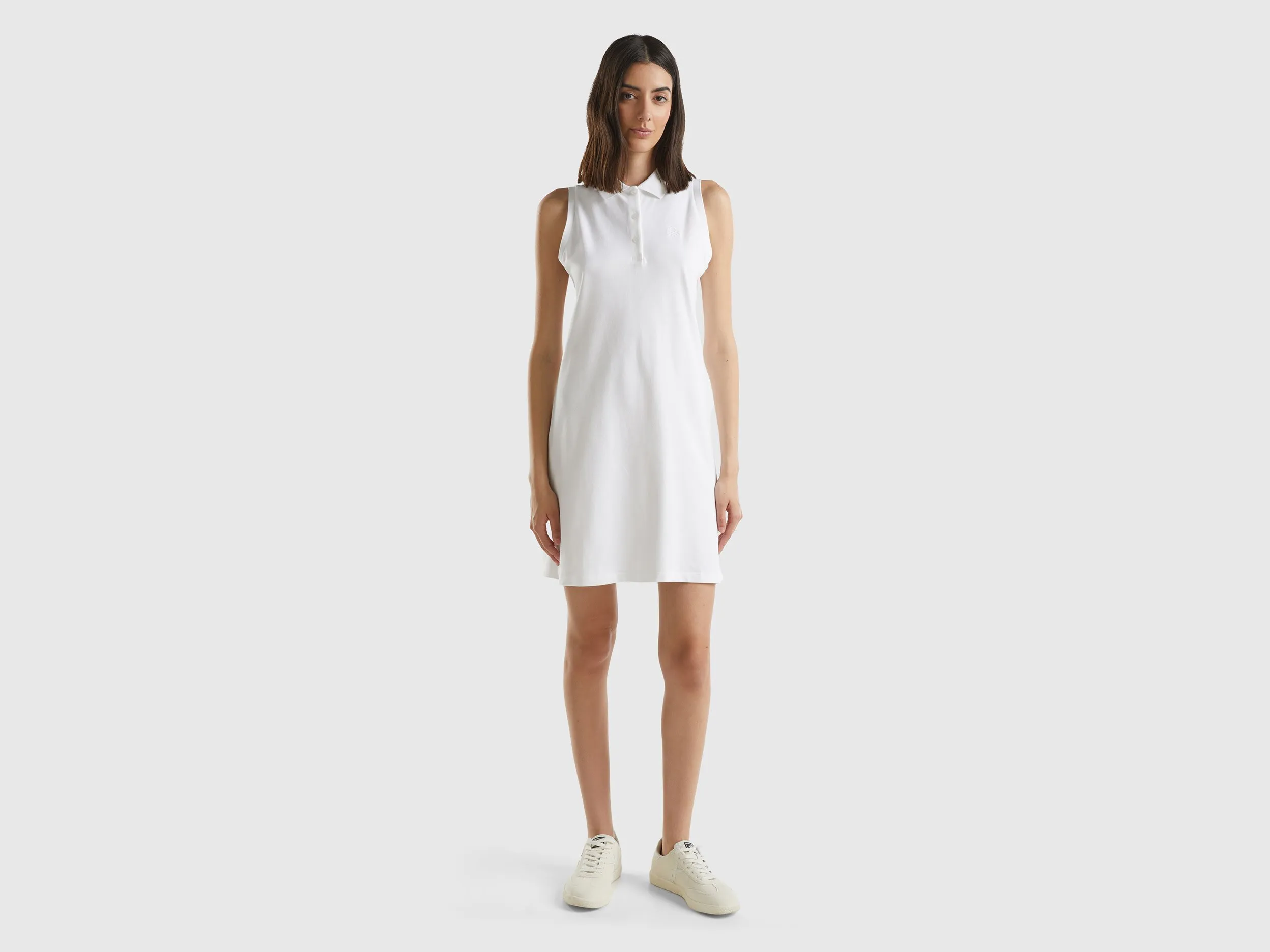 Benetton, Vestito Bianco Stile Polo, Bianco, Donna