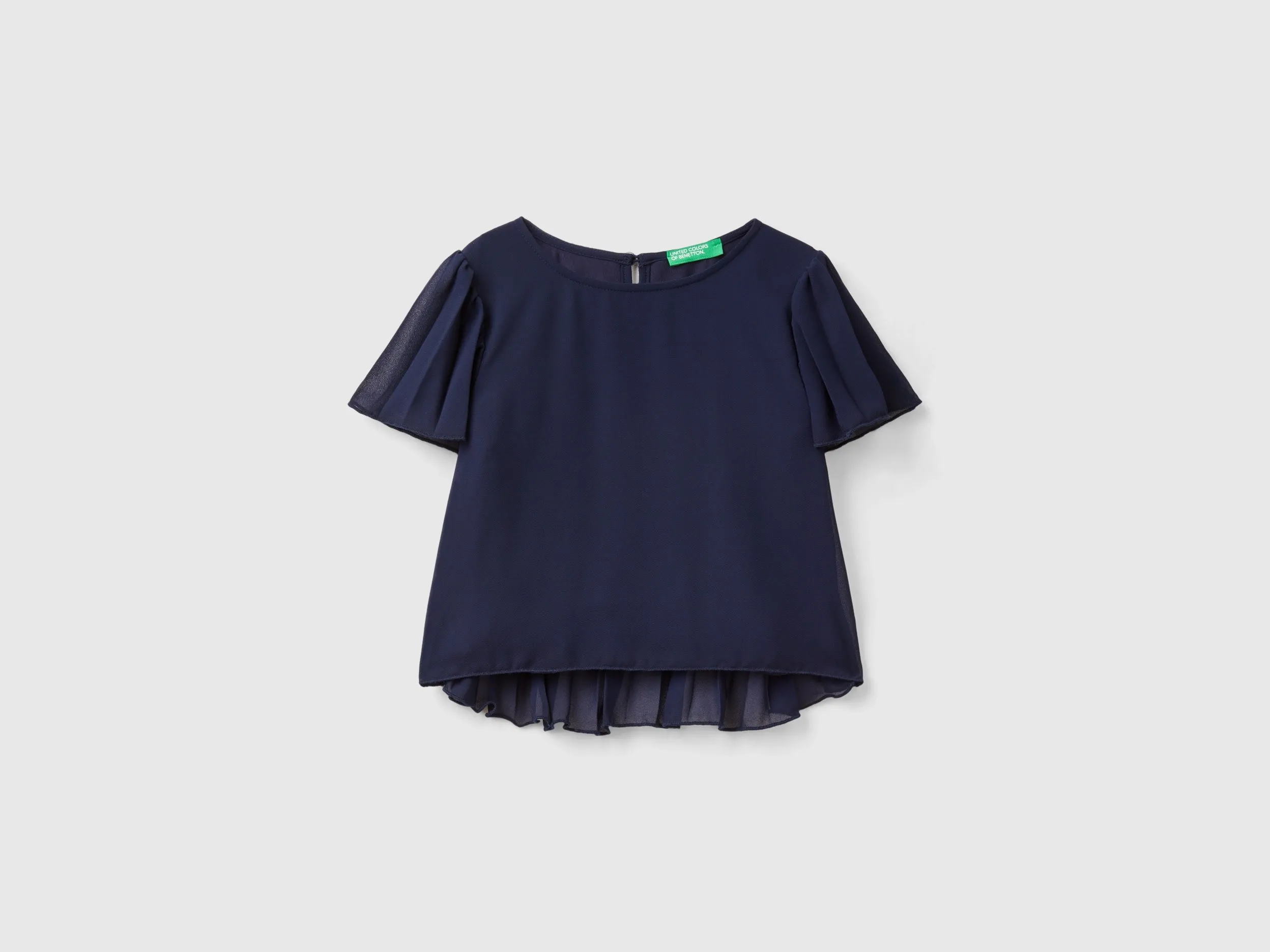 Benetton, Blusa Con Dettagli Plissé, Blu Scuro, Bambini