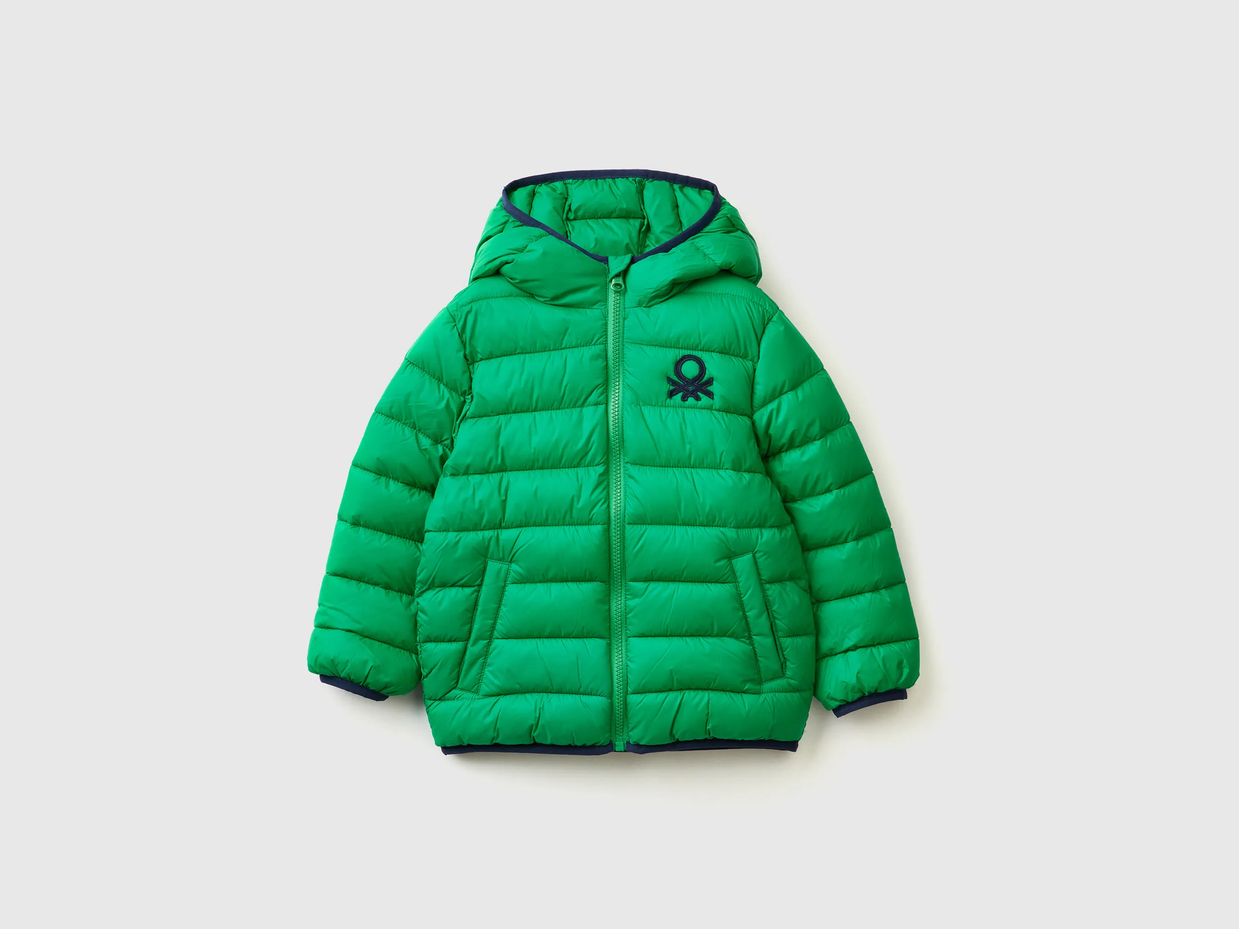 Benetton, Giubbino In Nylon "rain Defender", Verde, Bambini