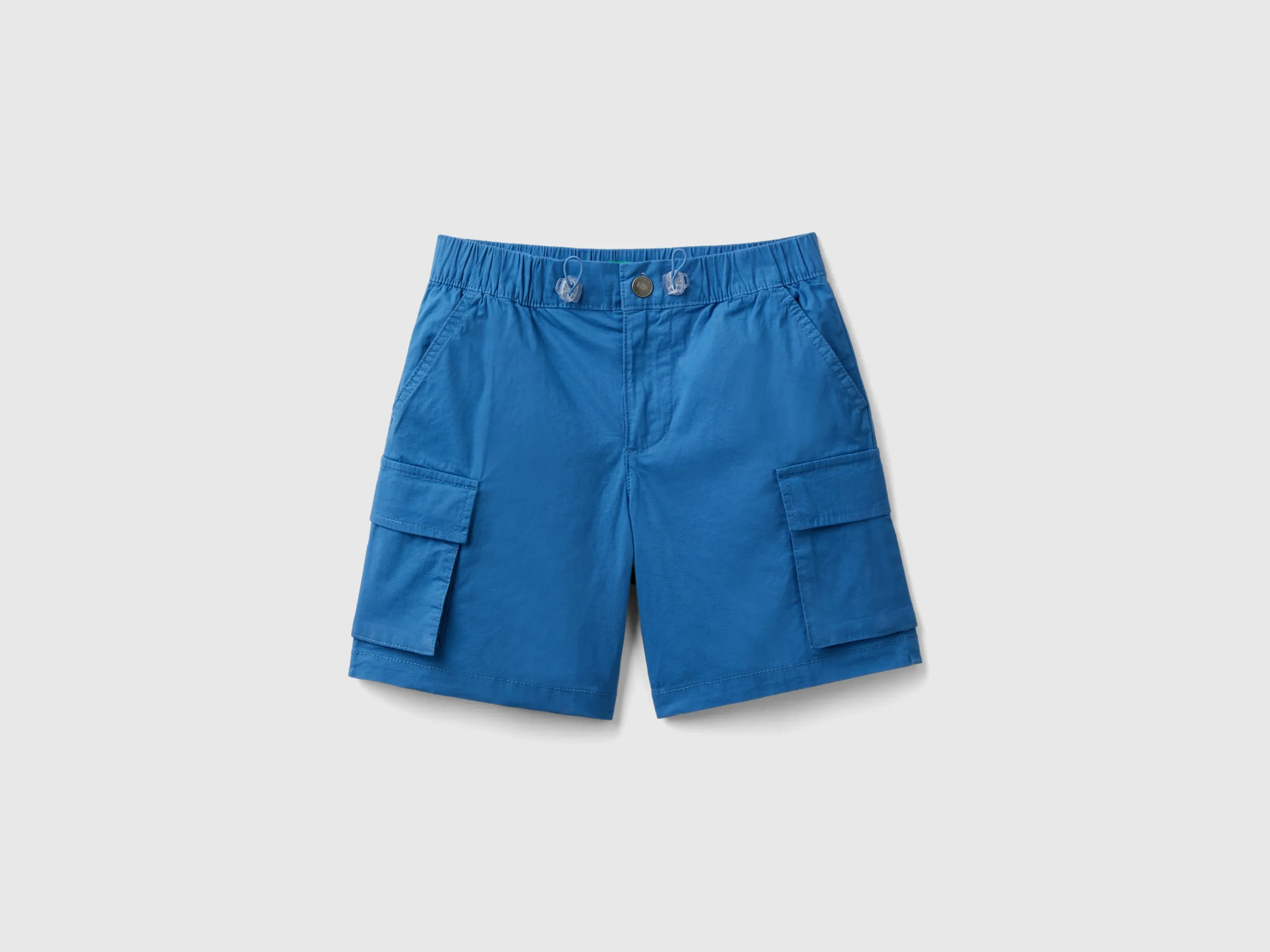 Benetton, Bermuda Cargo In Cotone Stretch, Blu, Bambini