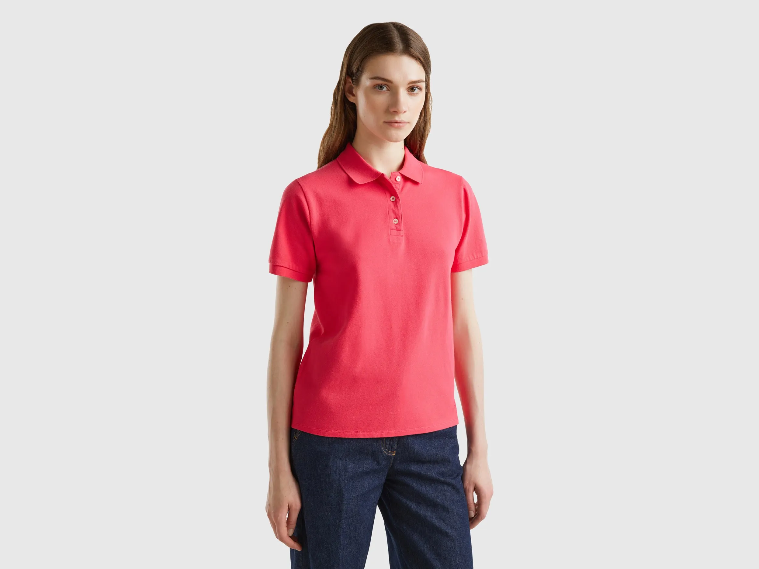 Benetton, Polo In Cotone Bio Stretch, Fucsia, Donna