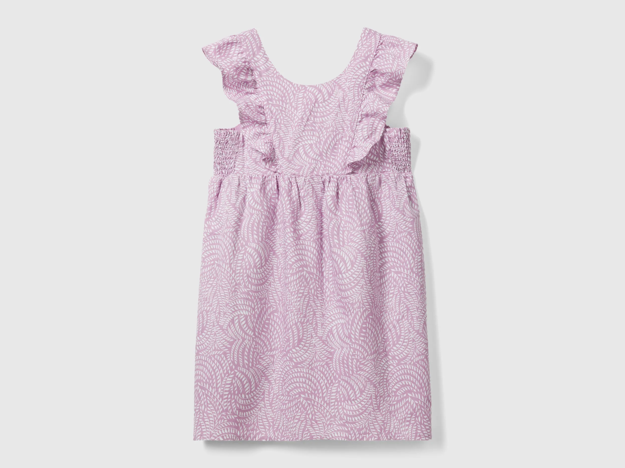 Benetton, Vestito Fantasia In Misto Lino, Lilla, Bambini