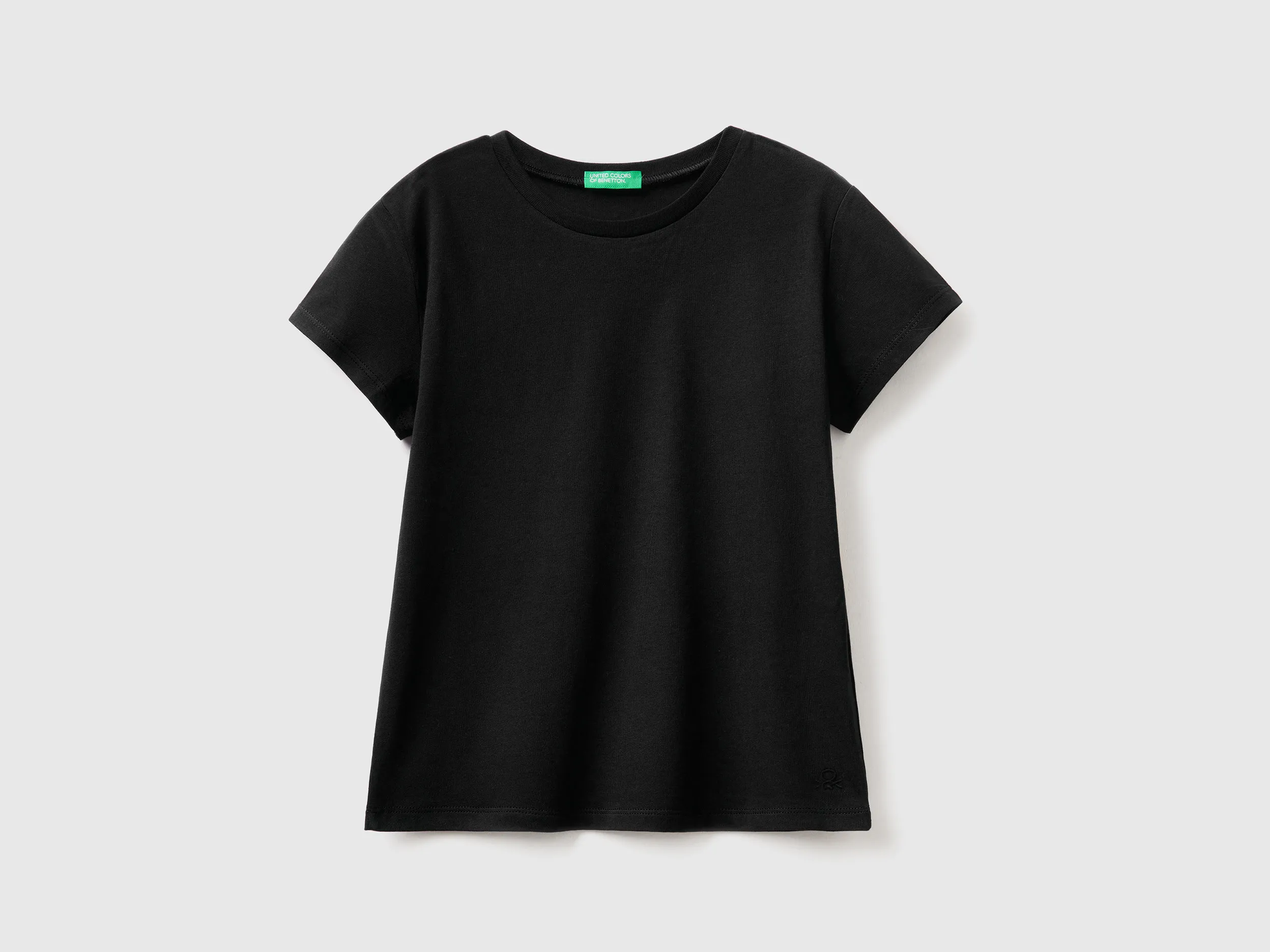 Benetton, T-shirt In Puro Cotone Bio, Nero, Bambini