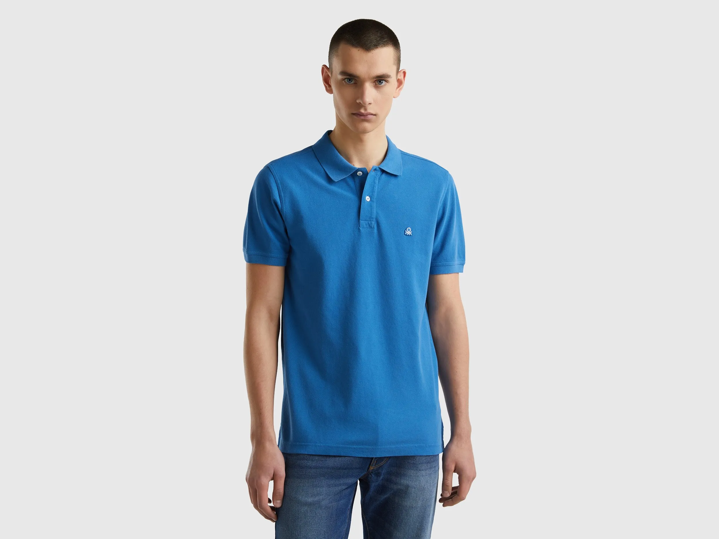 Benetton, Polo Blu Regular Fit, Blu, Uomo