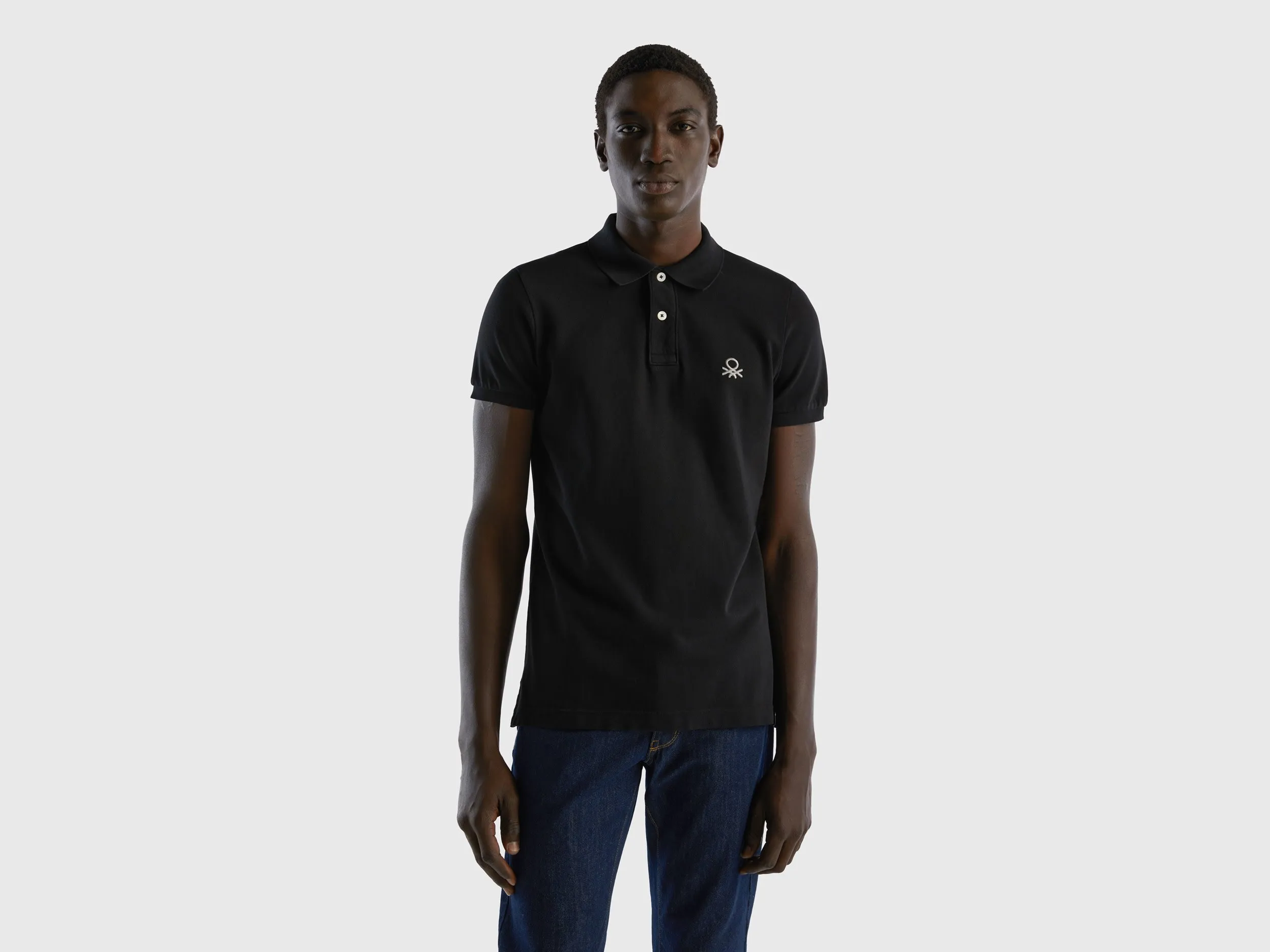 Benetton, Polo Nera Slim Fit, Nero, Uomo