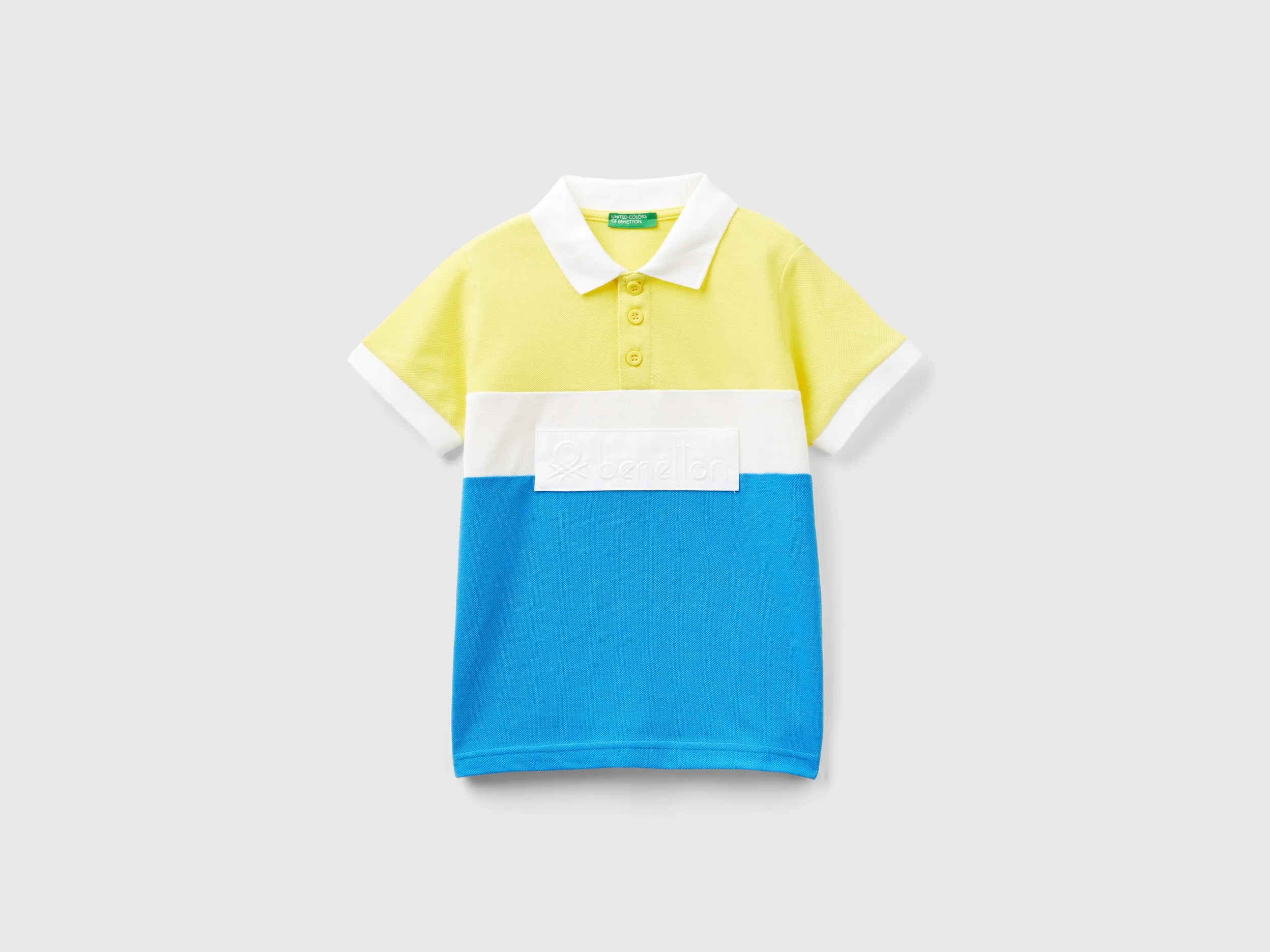 Benetton, Polo Color Block Con Patch, Giallo, Bambini