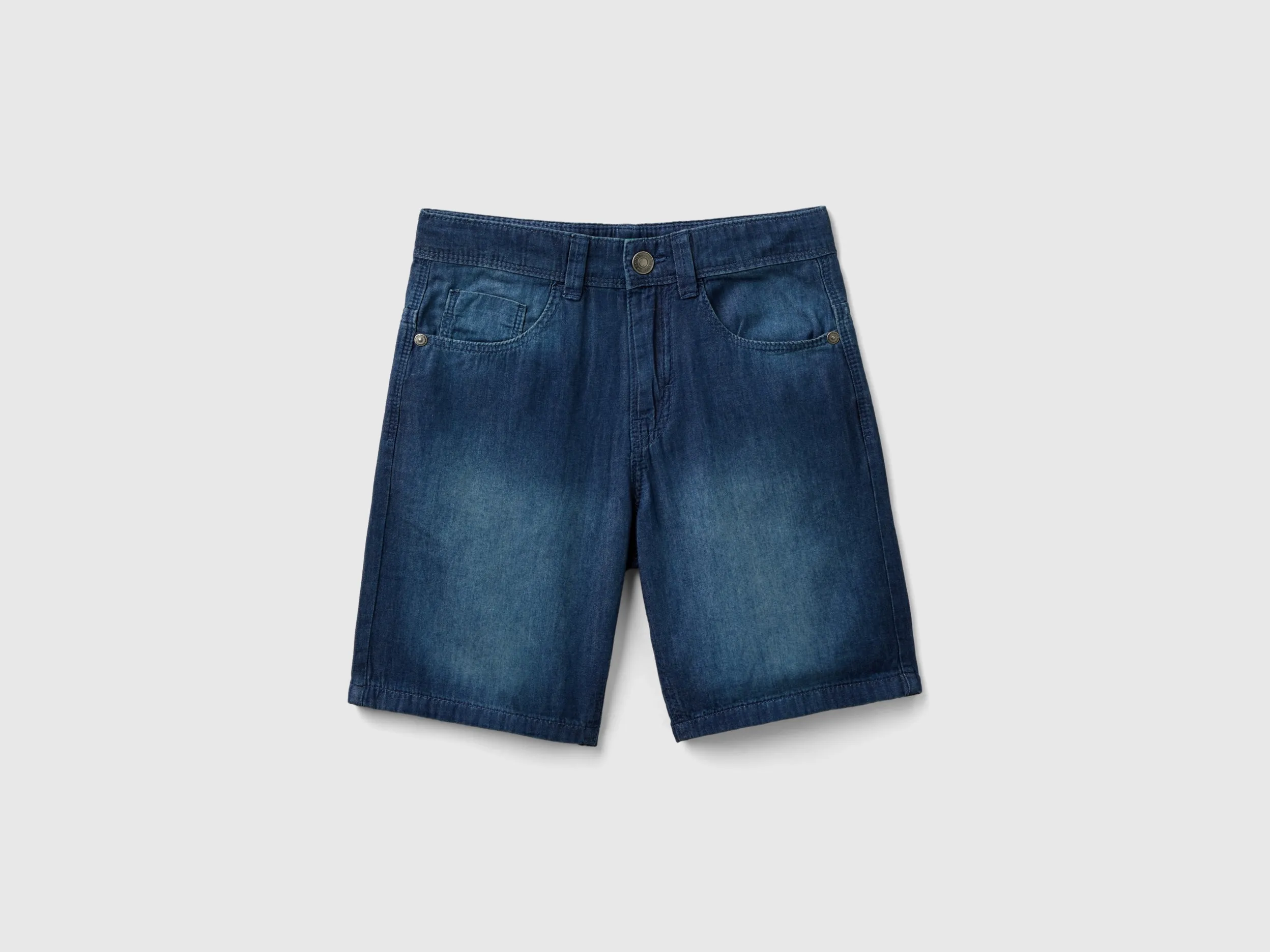 Benetton, Bermuda In Chambray, Blu Scuro, Bambini