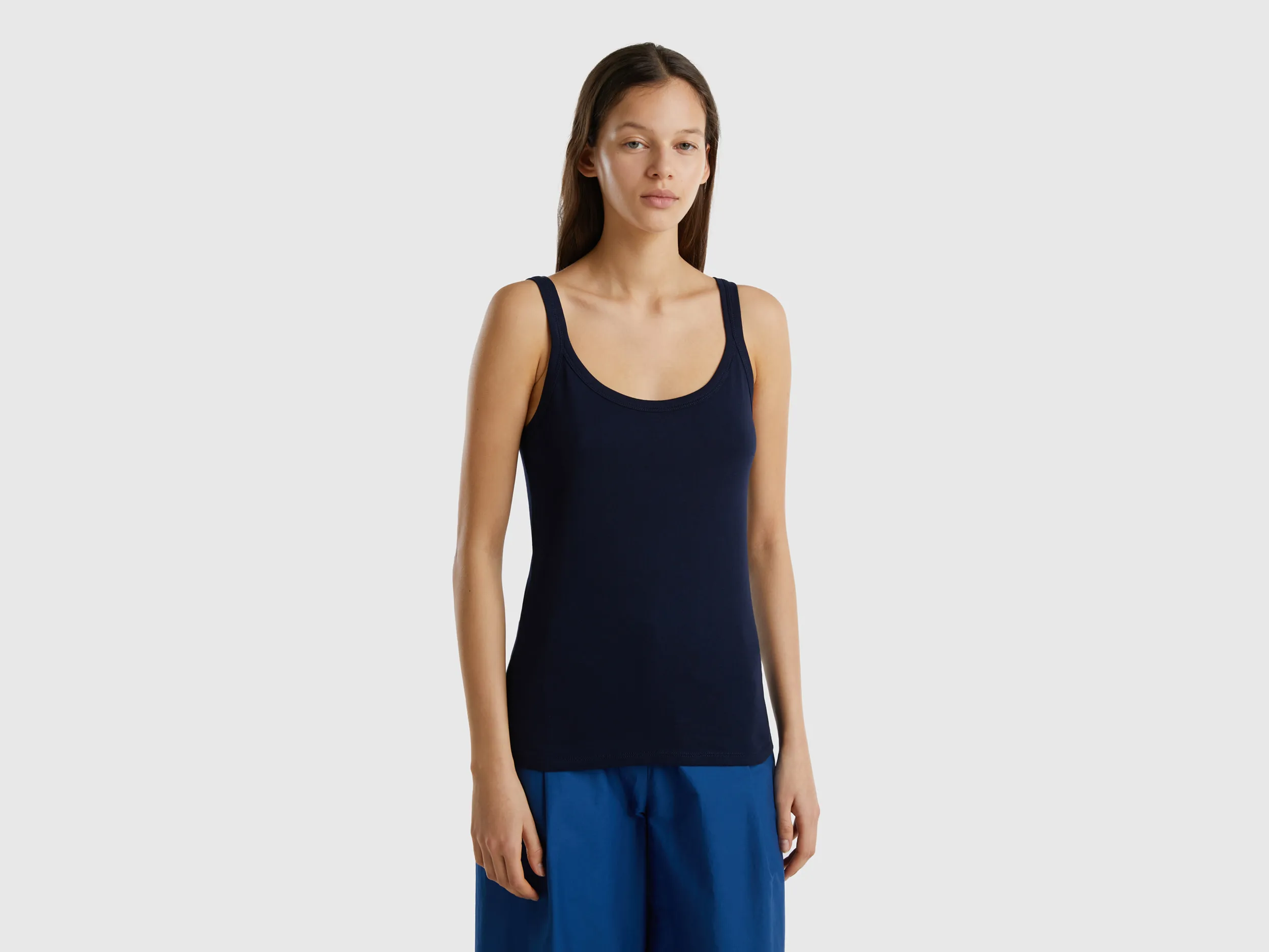 Benetton, Canotta Blu Scuro In Puro Cotone, Blu Scuro, Donna