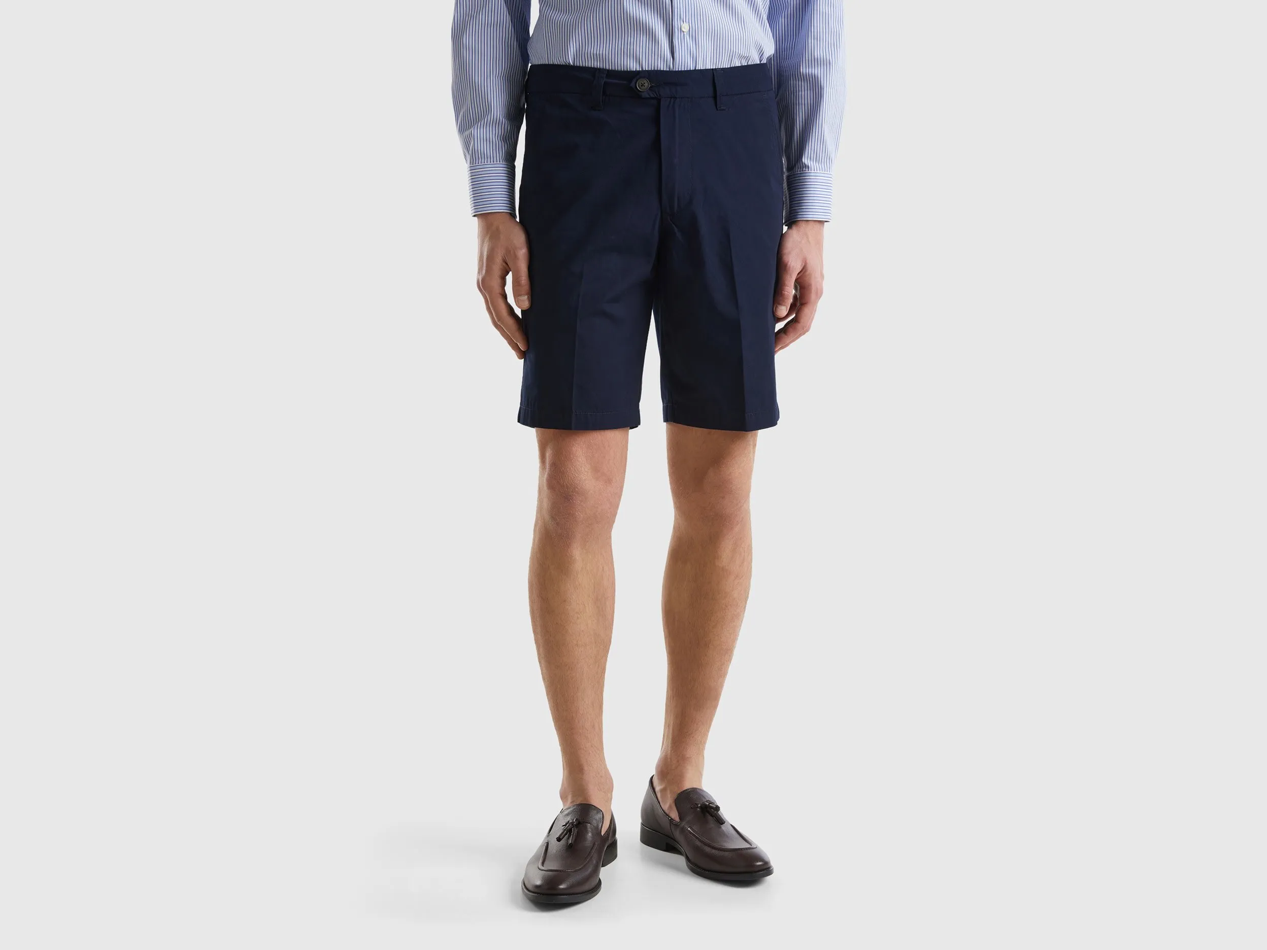 Benetton, Bermuda Chino In Tela, Blu Scuro, Uomo