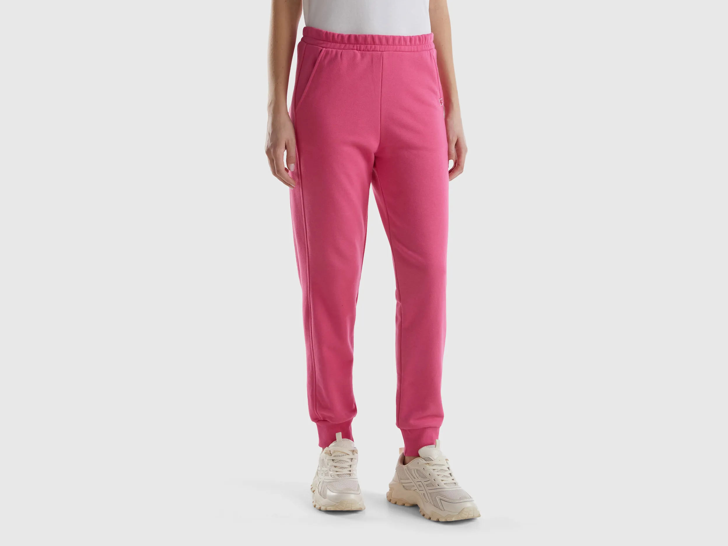 Benetton, Joggers In Felpa, Fucsia, Donna