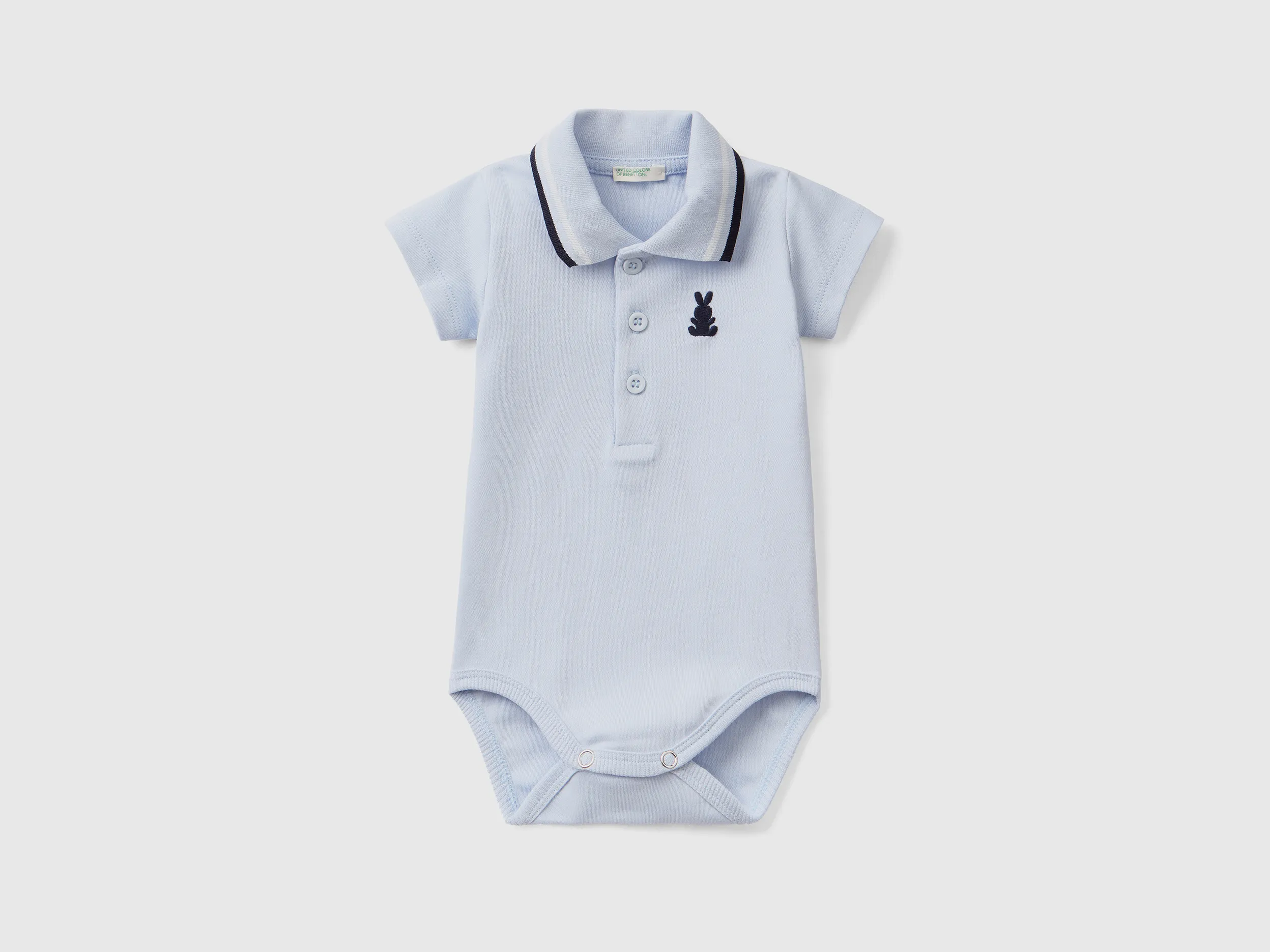 Benetton, Body A Polo In Cotone Biologico, Celeste, Bambini