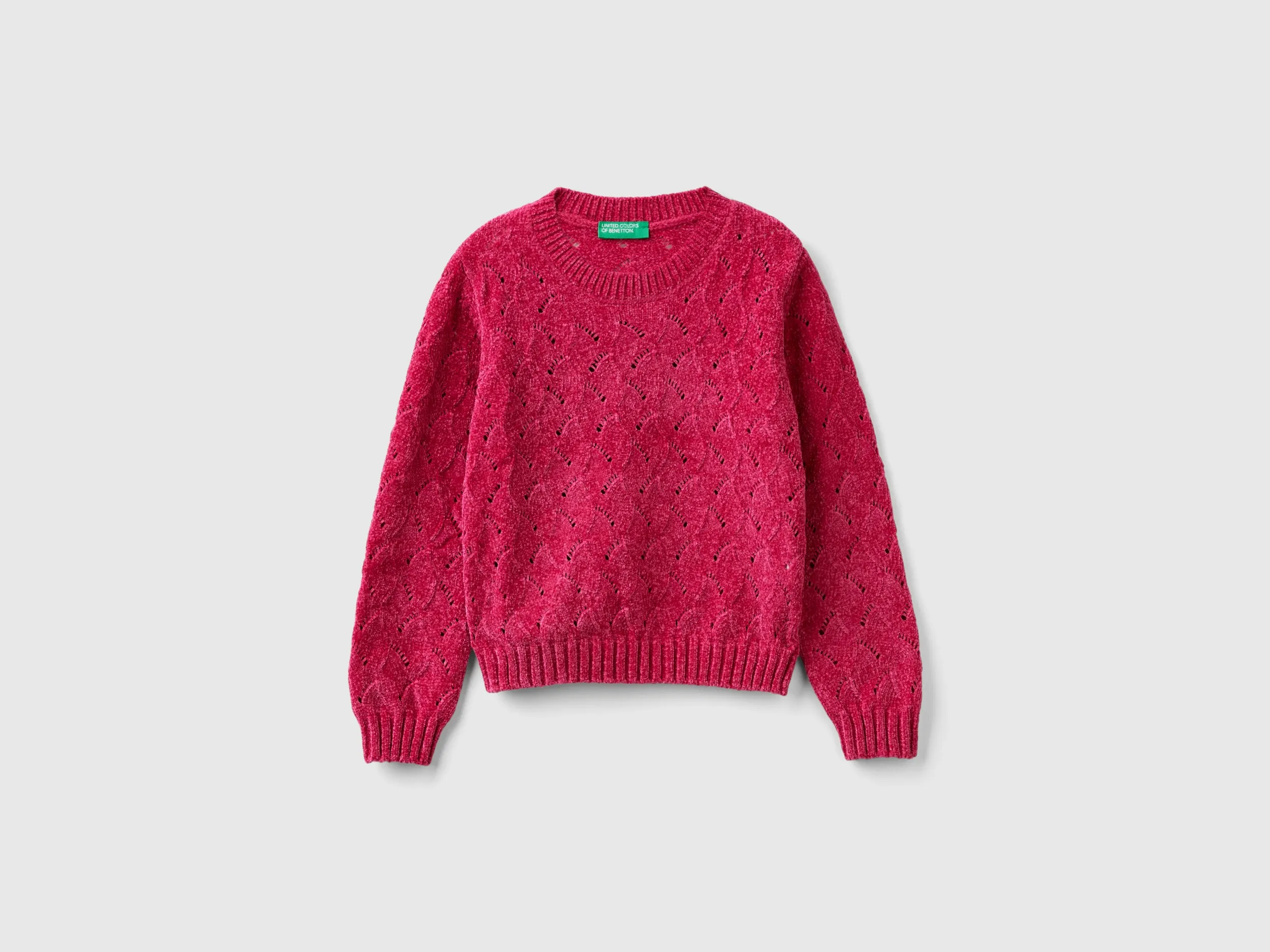 Benetton, Maglioncino Lavorato In Ciniglia, Fucsia, Bambini