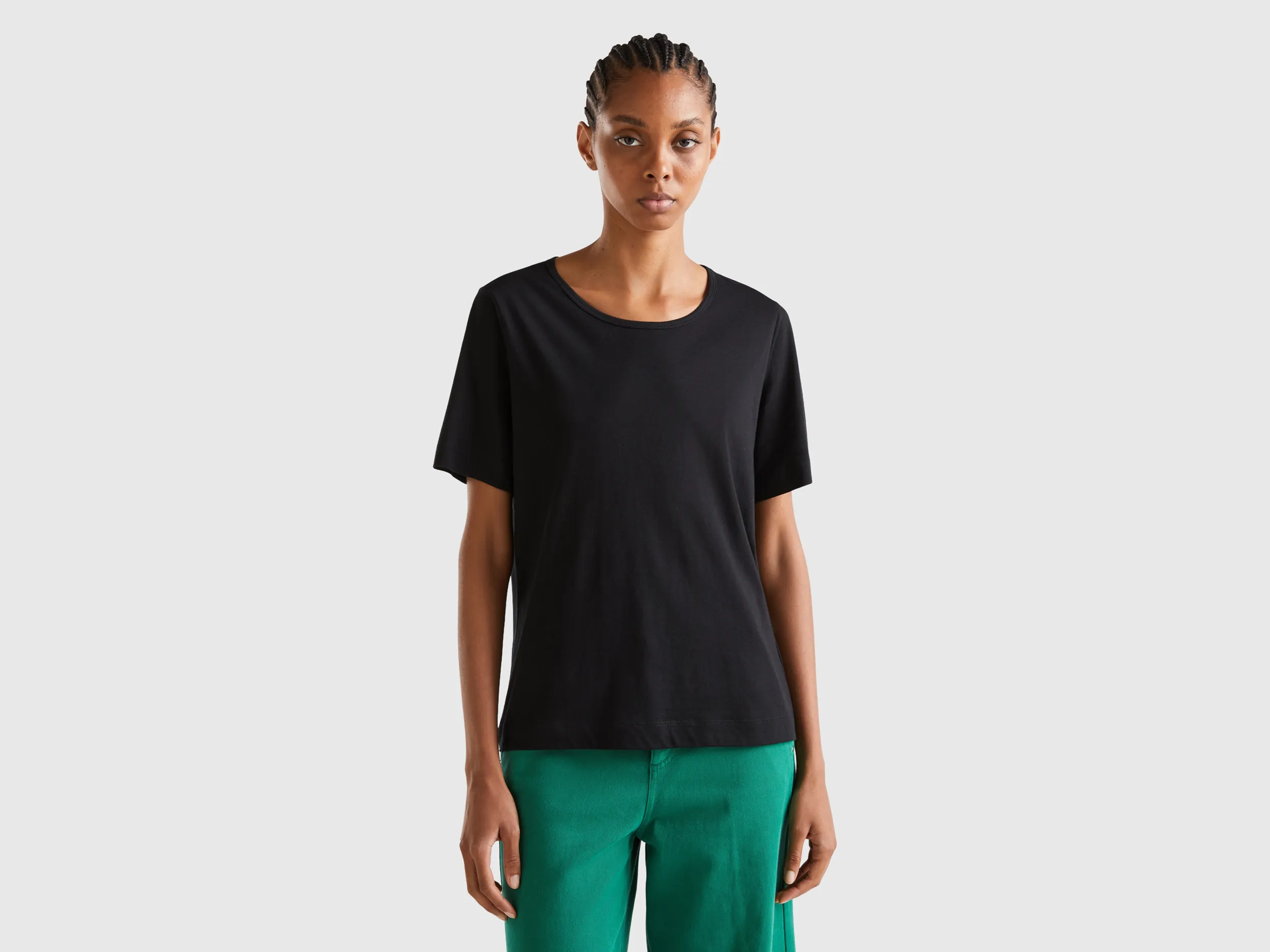 Benetton, T-shirt Nera A Manica Corta, Nero, Donna