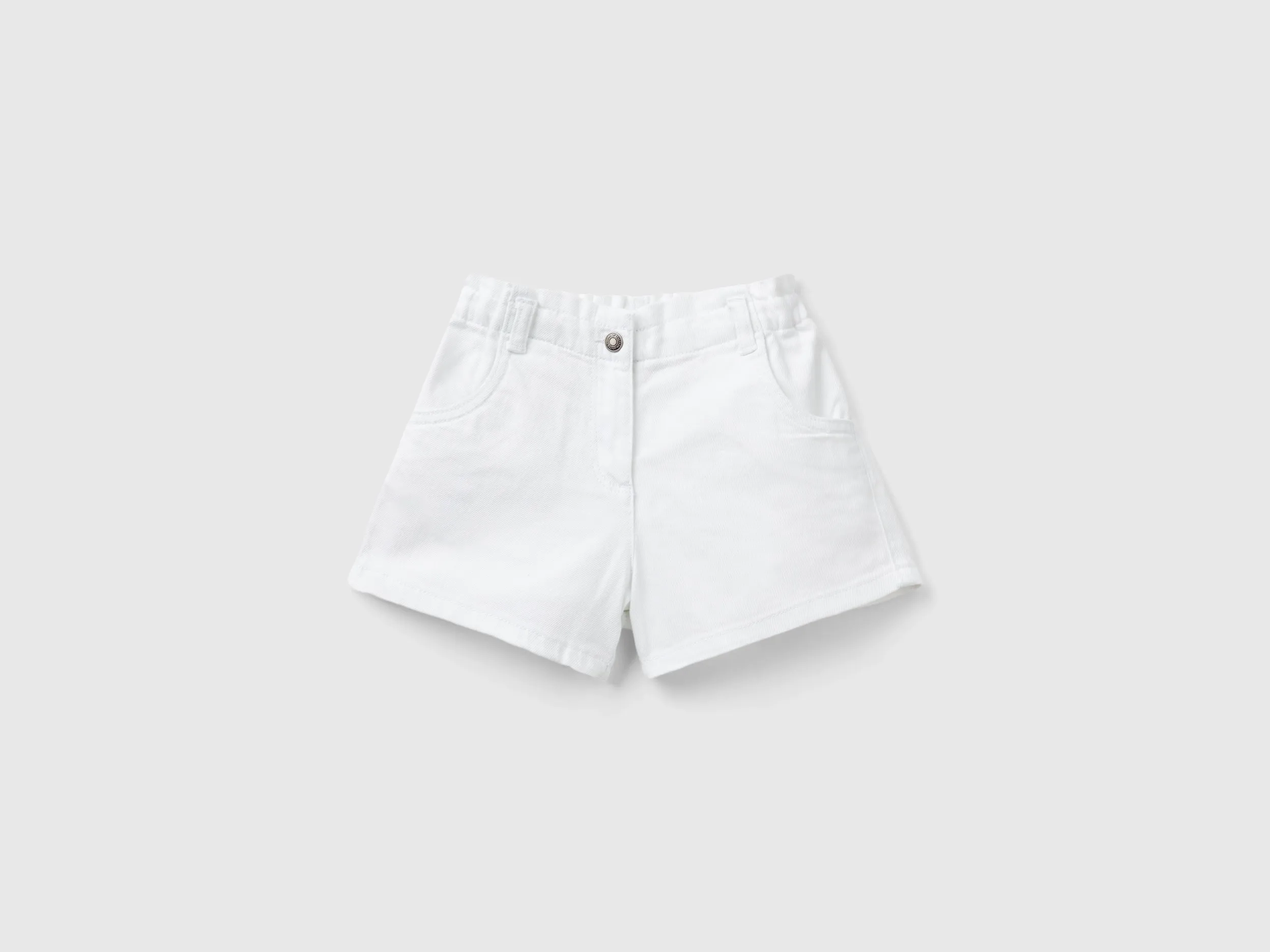 Benetton, Shorts Paperbag In Cotone Stretch, Bianco, Bambini