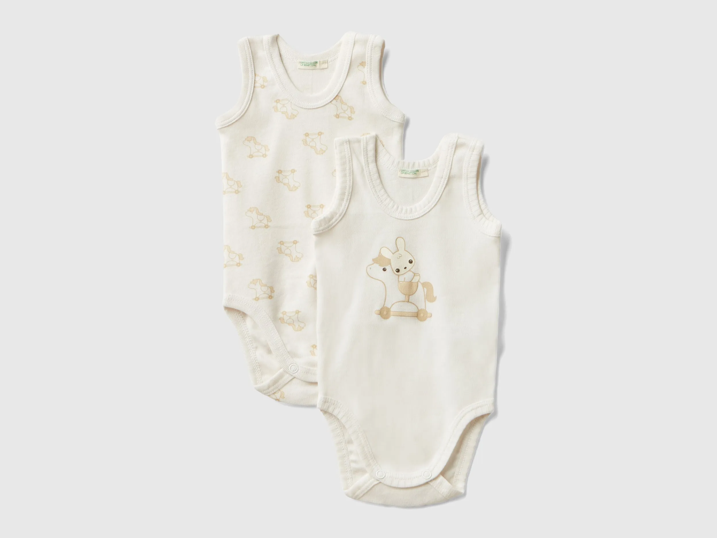 Benetton, Due Body A Canotta In Cotone Bio, Bianco Panna, Bambini